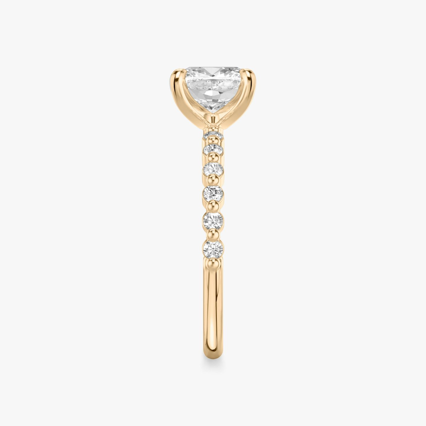 The Single Shared Prong | Pavé Cushion | 14k | 14k Rose Gold | Band: Plain | Band: Original | Diamond orientation: vertical | Carat weight: See full inventory