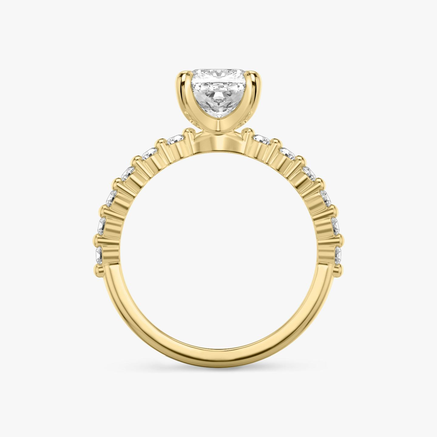 The Single Shared Prong | Pavé Cushion | 18k | 18k Yellow Gold | Band: Original | Diamond orientation: vertical | Carat weight: See full inventory