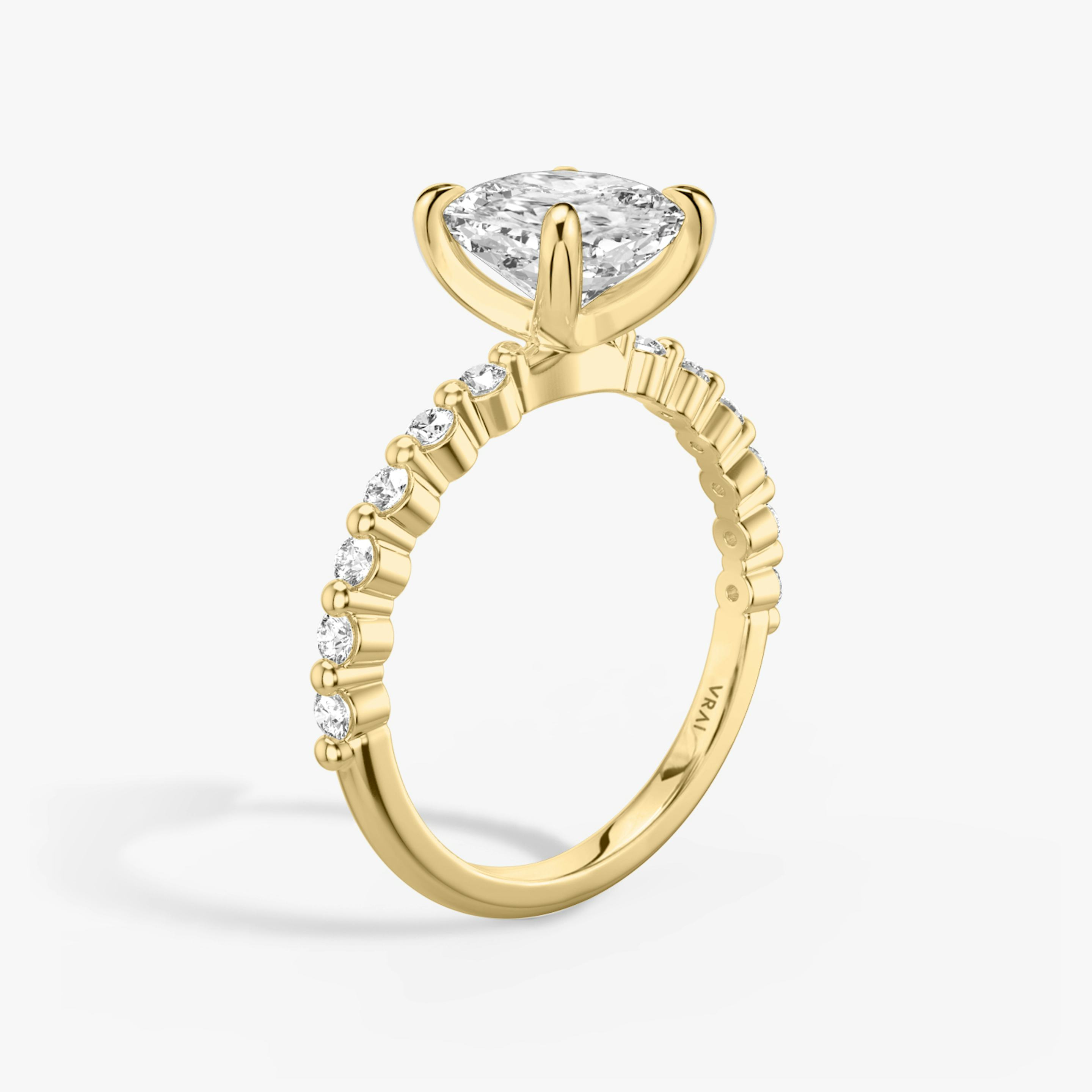 The Single Shared Prong | Pavé Cushion | 18k | 18k Yellow Gold | Band: Original | Diamond orientation: vertical | Carat weight: See full inventory