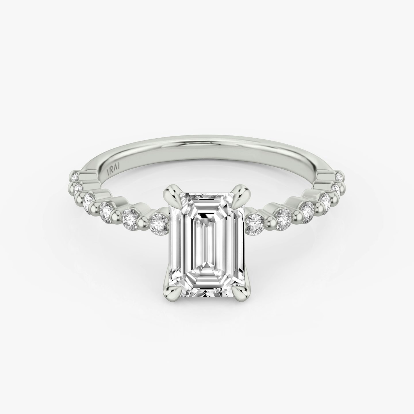 The Single Shared Prong | Emerald | 18k | 18k White Gold | Band: Plain | Band: Original | Diamond orientation: vertical | Carat weight: See full inventory