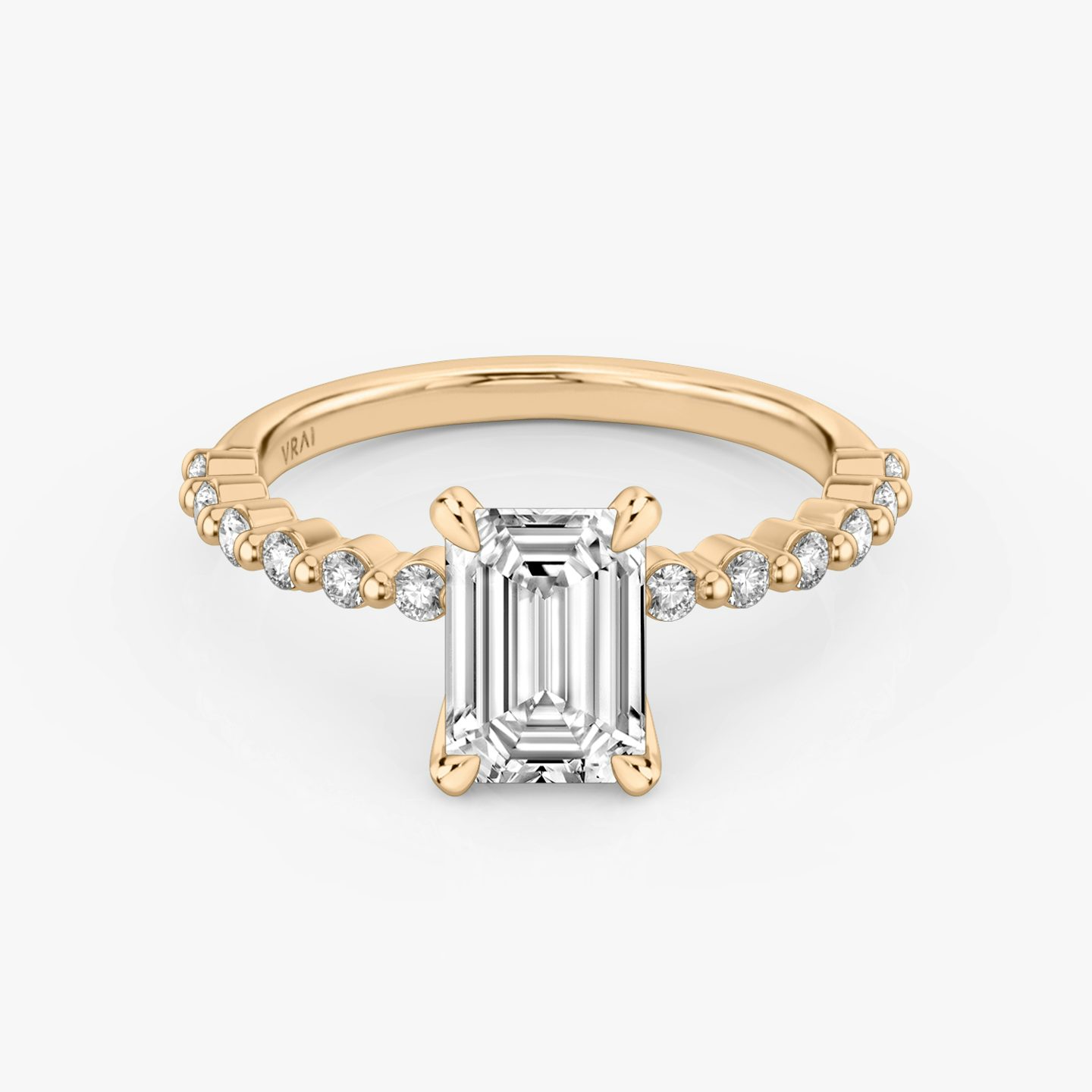 The Single Shared Prong | Emerald | 14k | 14k Rose Gold | Band: Plain | Band: Original | Diamond orientation: vertical | Carat weight: See full inventory