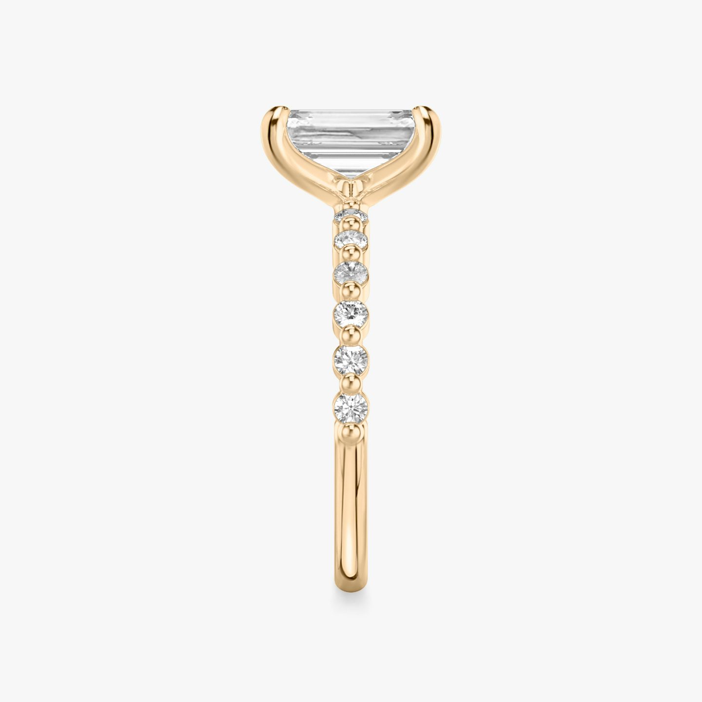 The Single Shared Prong | Emerald | 14k | 14k Rose Gold | Band: Plain | Band: Original | Diamond orientation: vertical | Carat weight: See full inventory