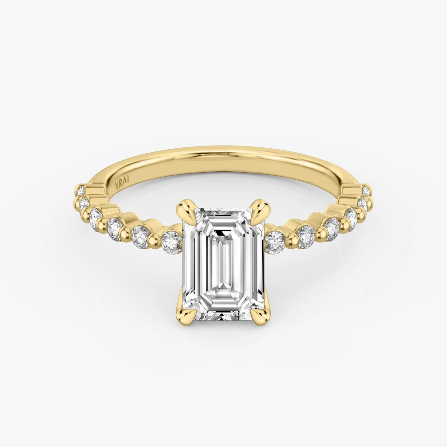 The Single Shared Prong | Emerald | 18k | 18k Yellow Gold | Band: Plain | Band: Original | Diamond orientation: vertical | Carat weight: See full inventory