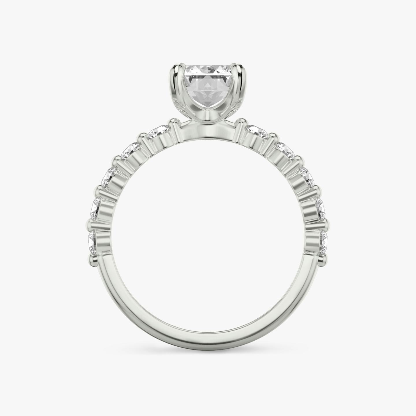 The Single Shared Prong | Emerald | Platinum | Band: Large | Diamond orientation: vertical | Carat weight: See full inventory