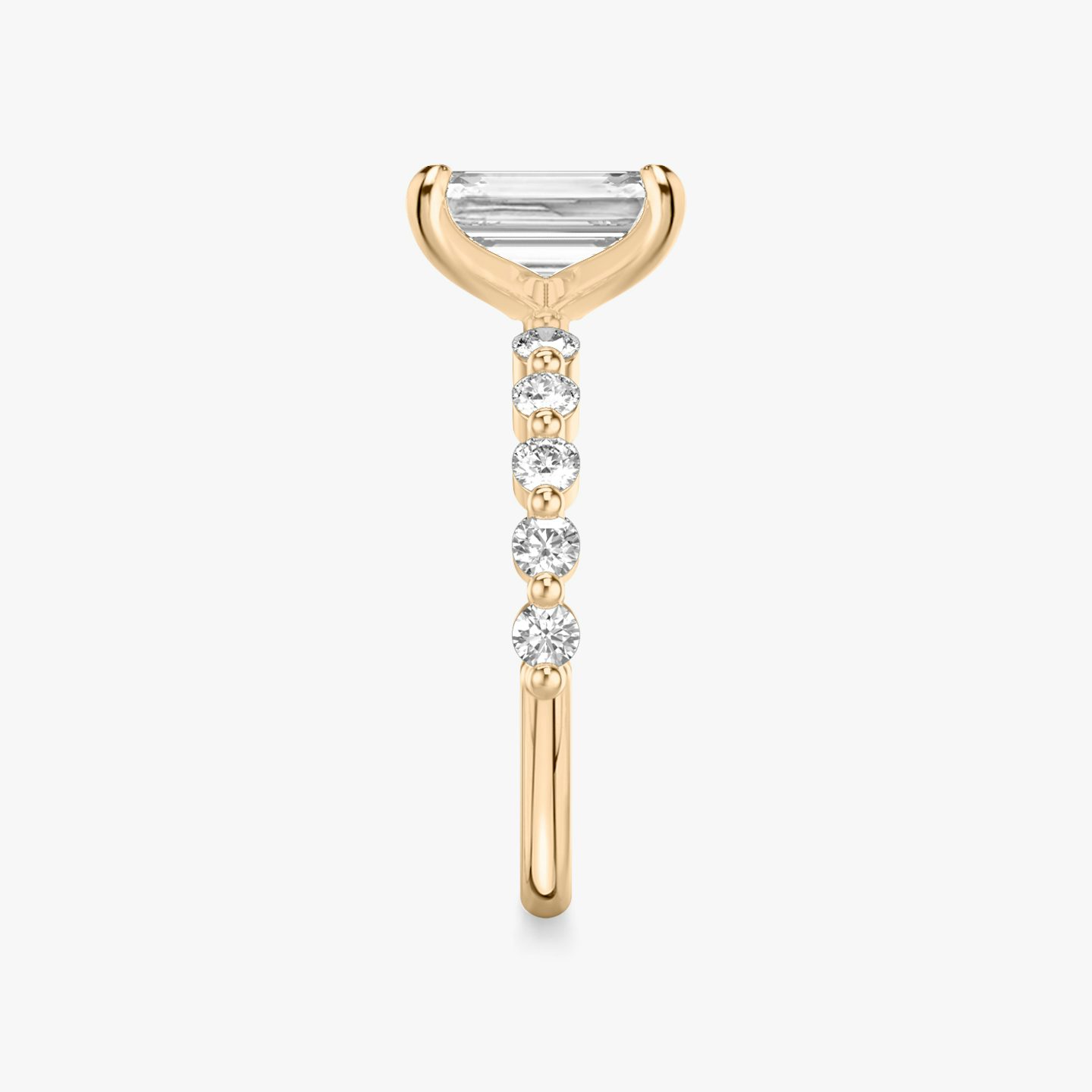 The Single Shared Prong | Emerald | 14k | 14k Rose Gold | Band: Plain | Band: Large | Diamond orientation: vertical | Carat weight: See full inventory