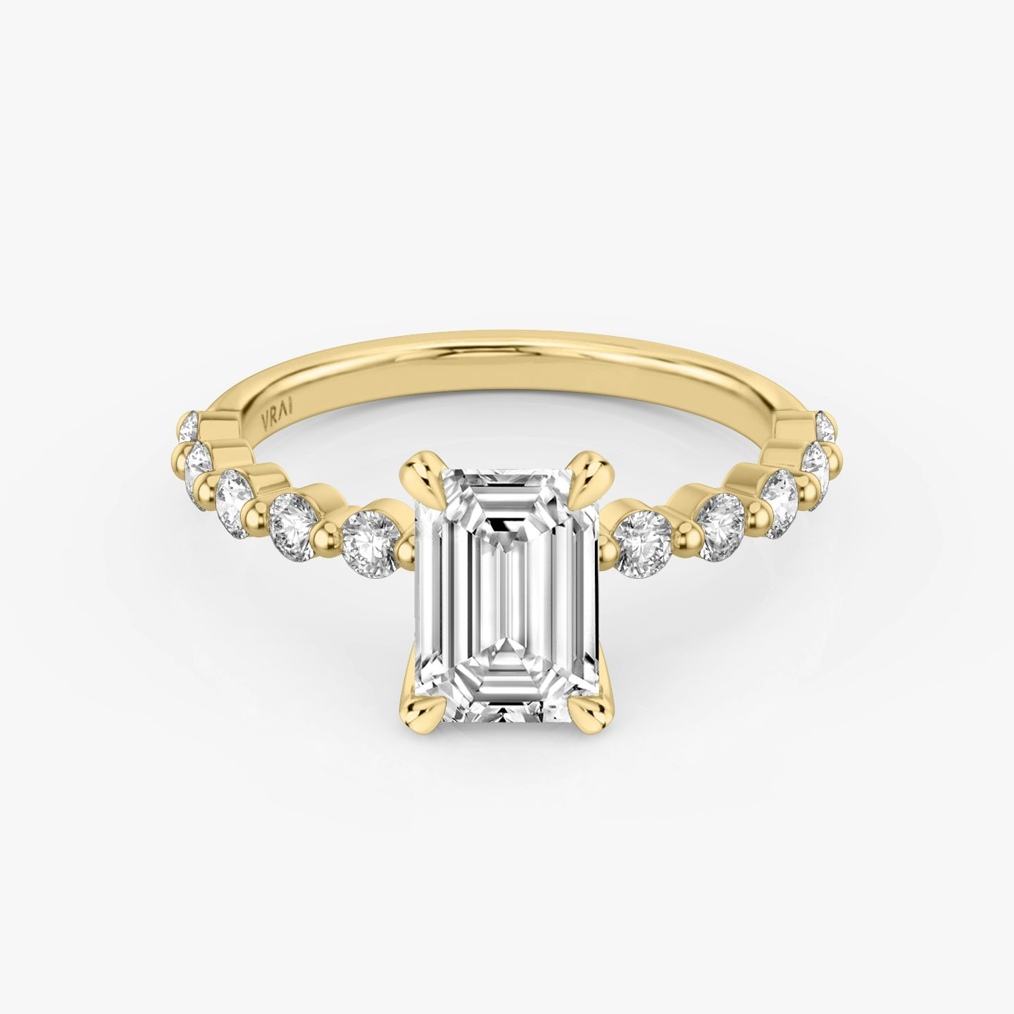 The Single Shared Prong | Emerald | 18k | 18k Yellow Gold | Band: Plain | Band: Large | Diamond orientation: vertical | Carat weight: See full inventory
