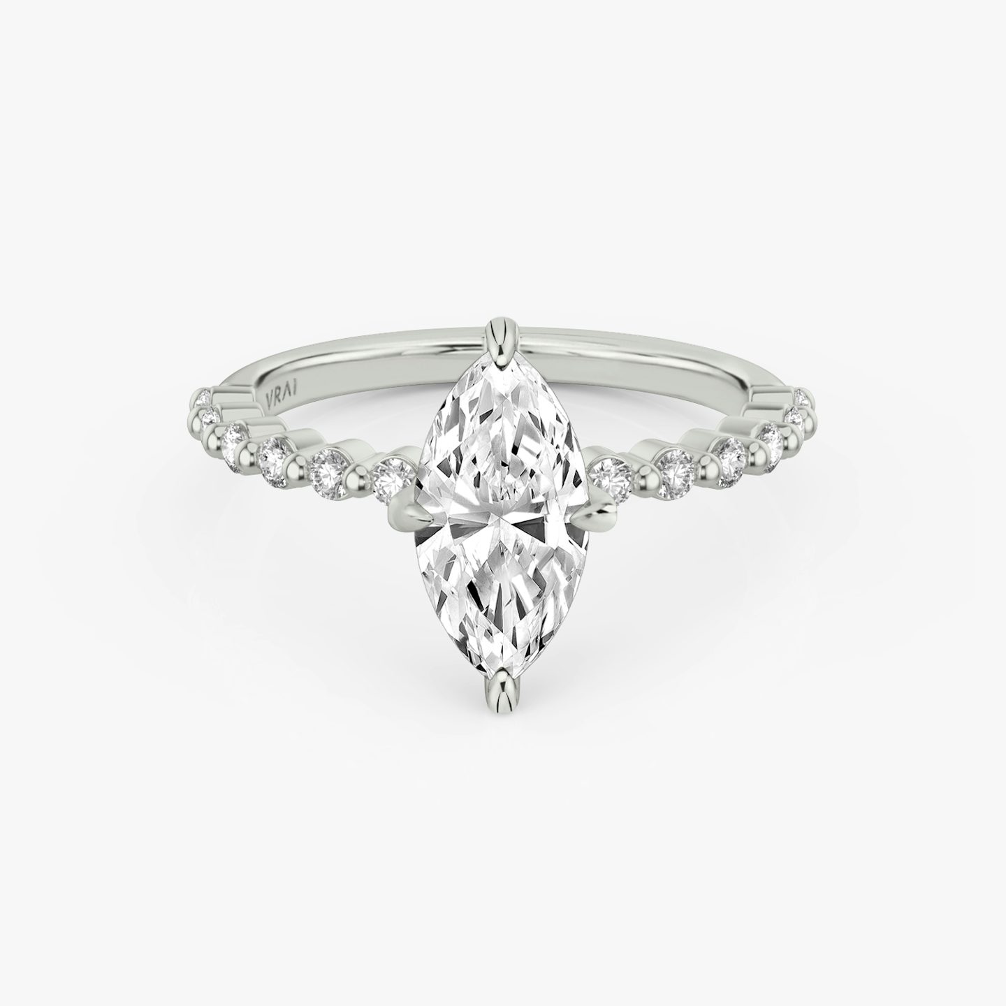 The Single Shared Prong | Pavé Marquise | Platinum | Band: Plain | Band: Original | Diamond orientation: vertical | Carat weight: See full inventory