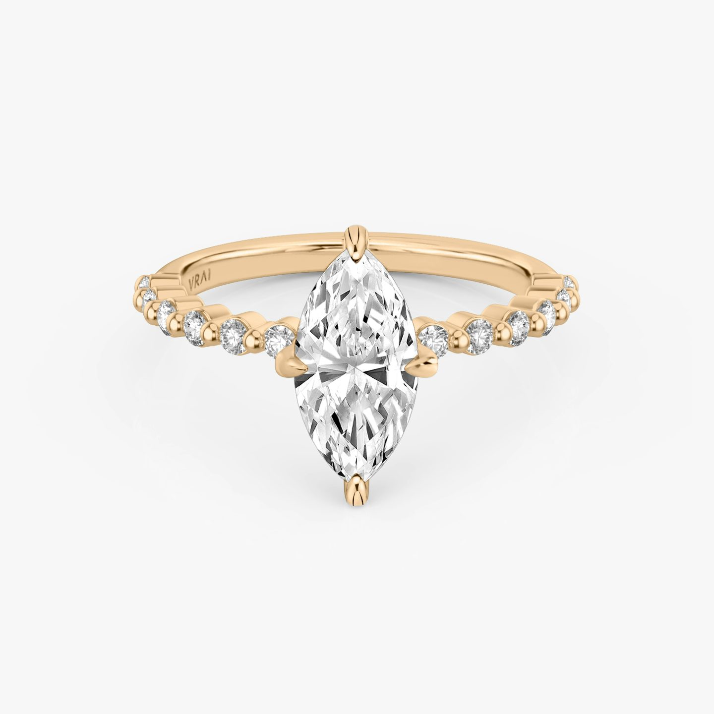 The Single Shared Prong | Pavé Marquise | 14k | 14k Rose Gold | Band: Plain | Band: Original | Diamond orientation: vertical | Carat weight: See full inventory