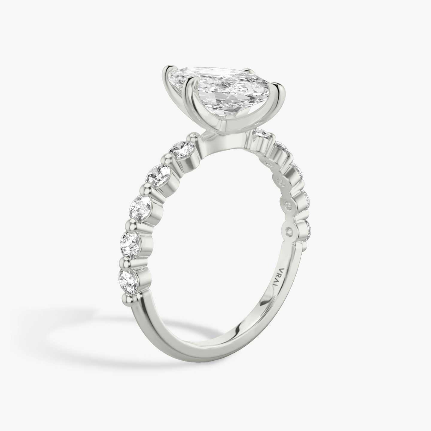 The Single Shared Prong | Pavé Marquise | 18k | 18k White Gold | Band: Plain | Band: Large | Diamond orientation: vertical | Carat weight: See full inventory