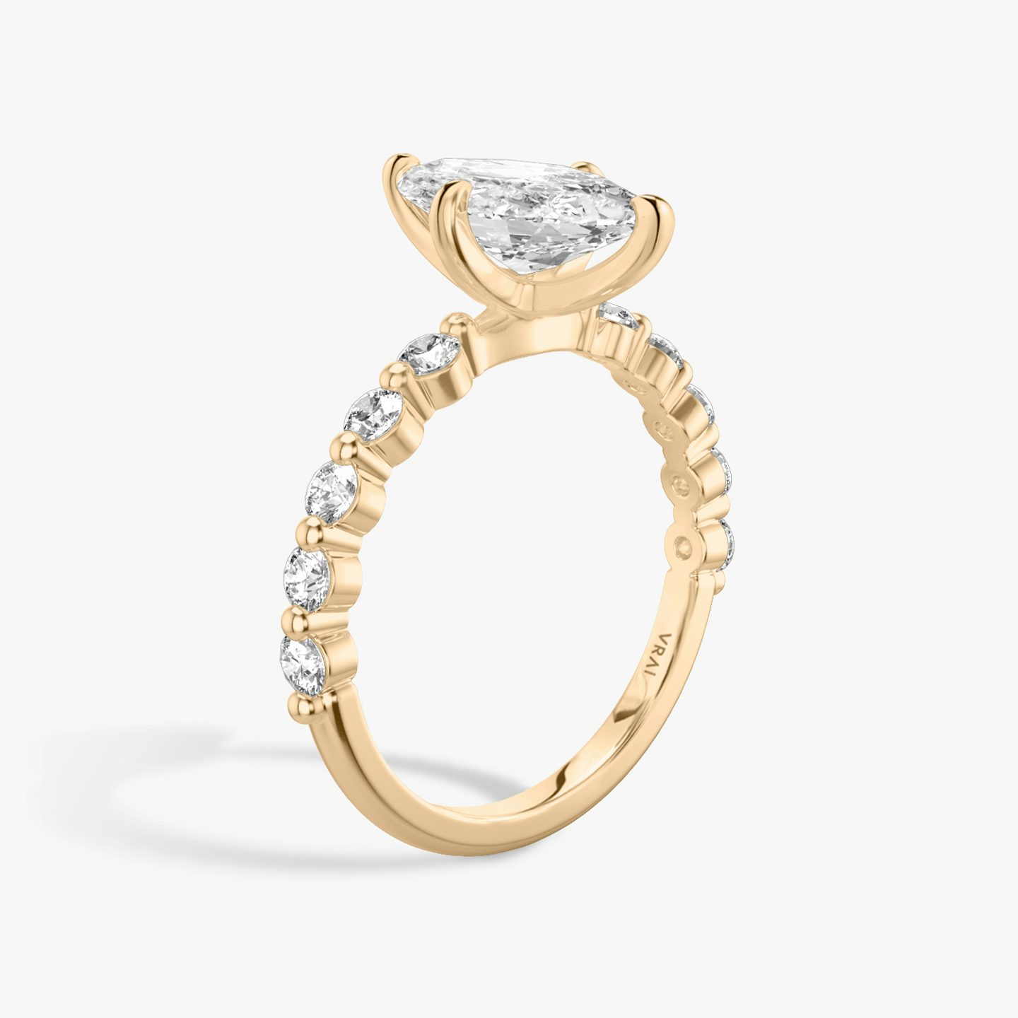 The Single Shared Prong | Pavé Marquise | 14k | 14k Rose Gold | Band: Plain | Band: Large | Diamond orientation: vertical | Carat weight: See full inventory