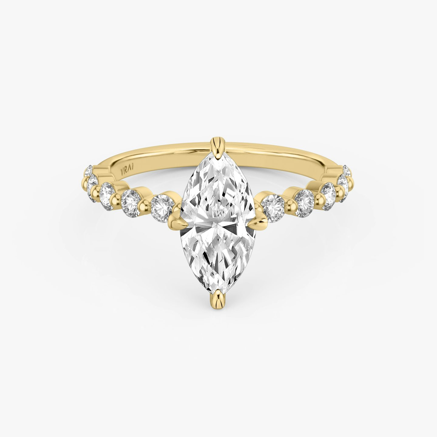 The Single Shared Prong | Pavé Marquise | 18k | 18k Yellow Gold | Band: Large | Diamond orientation: vertical | Carat weight: See full inventory
