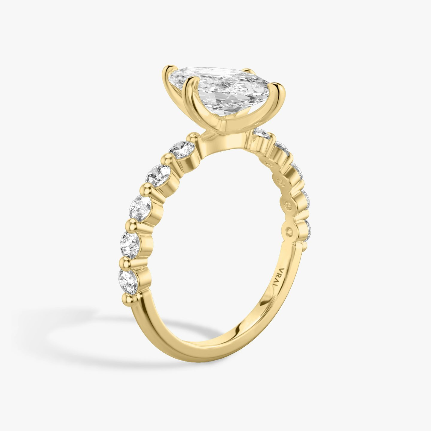 The Single Shared Prong | Pavé Marquise | 18k | 18k Yellow Gold | Band: Plain | Band: Large | Diamond orientation: vertical | Carat weight: See full inventory