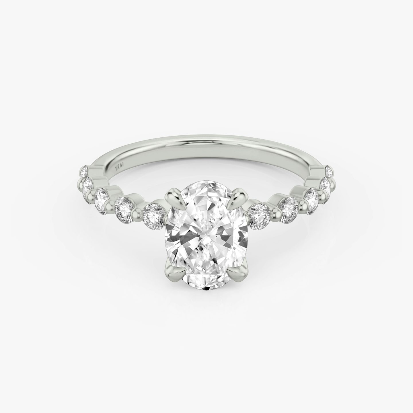 The Single Shared Prong | Oval | Platinum | Band: Plain | Band: Large | Diamond orientation: vertical | Carat weight: See full inventory