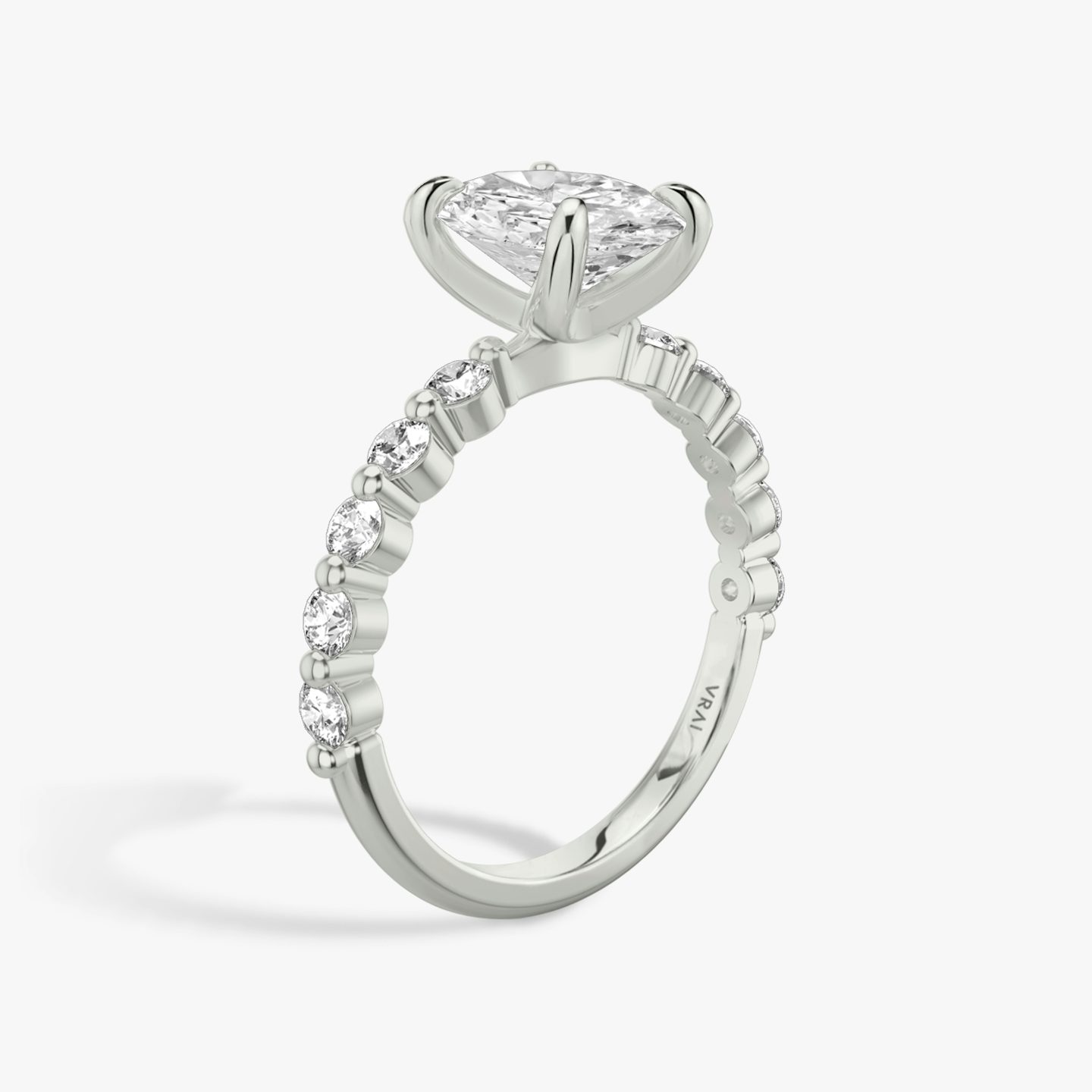 The Single Shared Prong | Oval | Platinum | Band: Plain | Band: Large | Diamond orientation: vertical | Carat weight: See full inventory