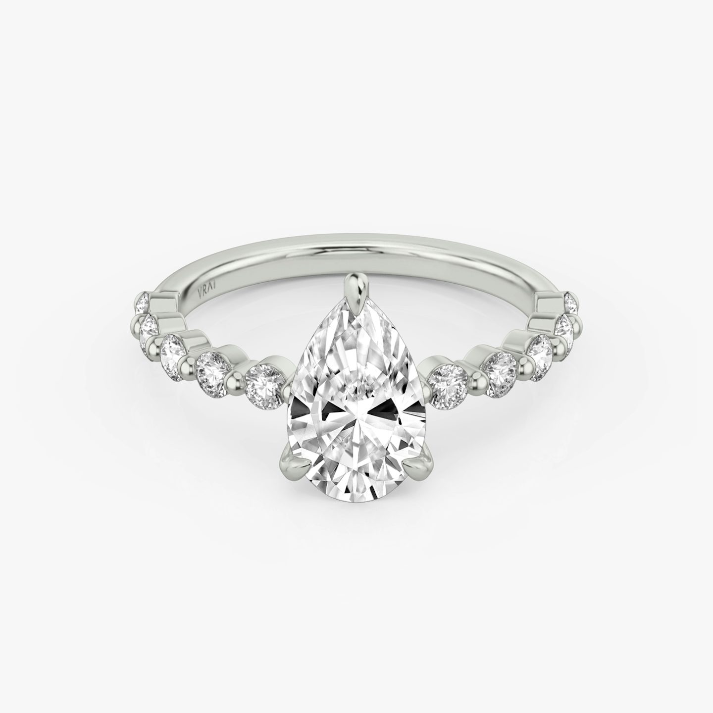 The Single Shared Prong | Pear | Platinum | Band: Large | Diamond orientation: vertical | Carat weight: See full inventory