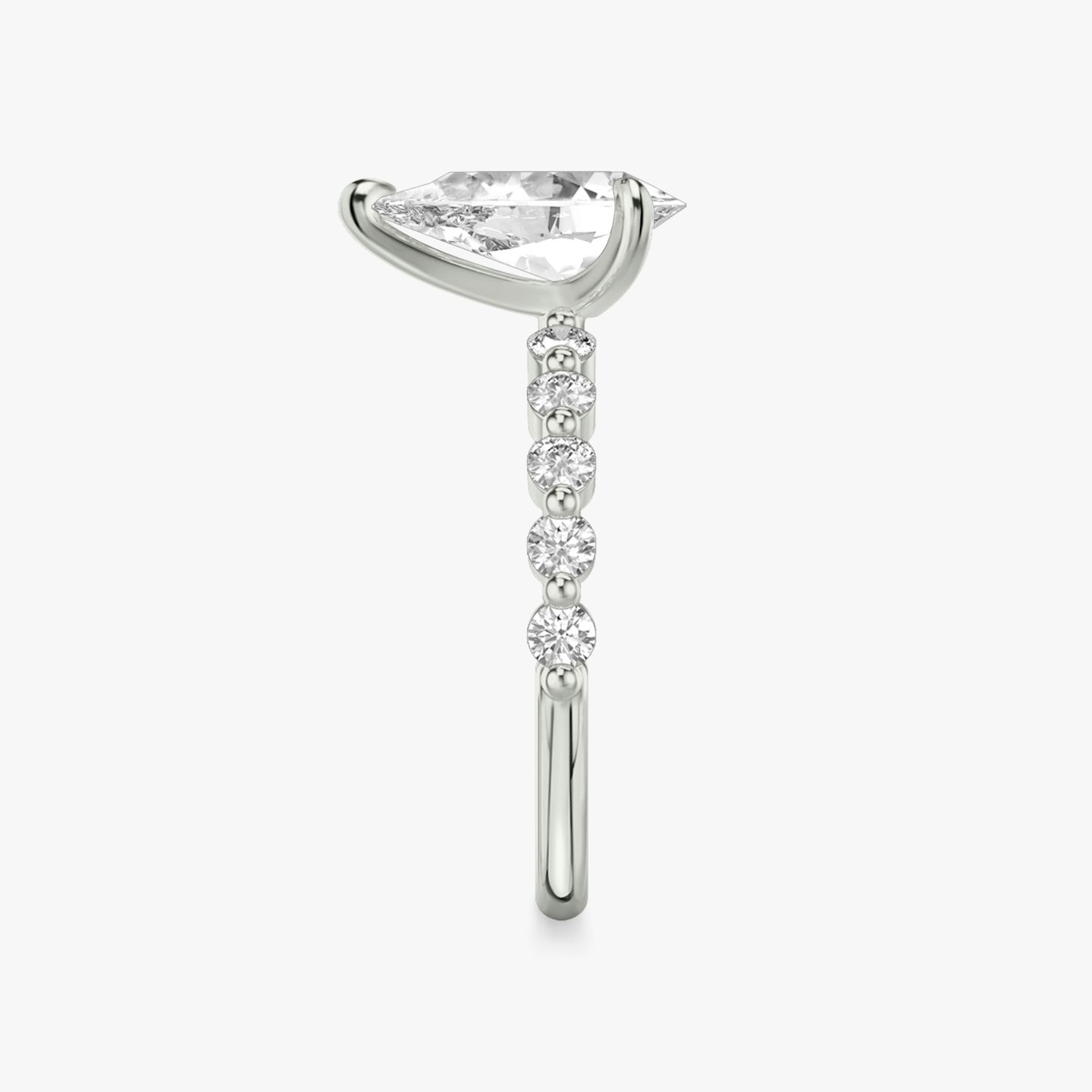 The Single Shared Prong | Pear | Platinum | Band: Plain | Band: Large | Diamond orientation: vertical | Carat weight: See full inventory