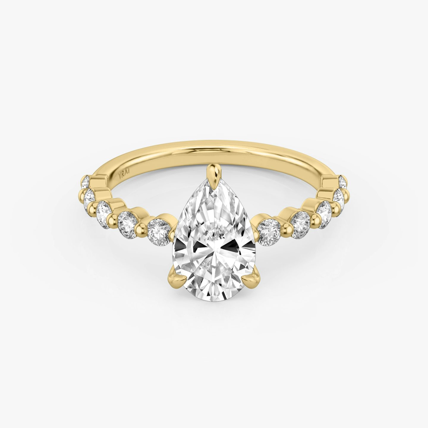 The Single Shared Prong | Pear | 18k | 18k Yellow Gold | Band: Large | Diamond orientation: vertical | Carat weight: See full inventory