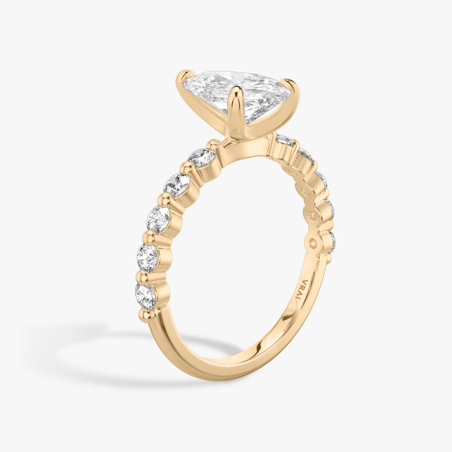 The Single Shared Prong | Pear | 14k | 14k Rose Gold | Band: Large | Diamond orientation: vertical | Carat weight: See full inventory