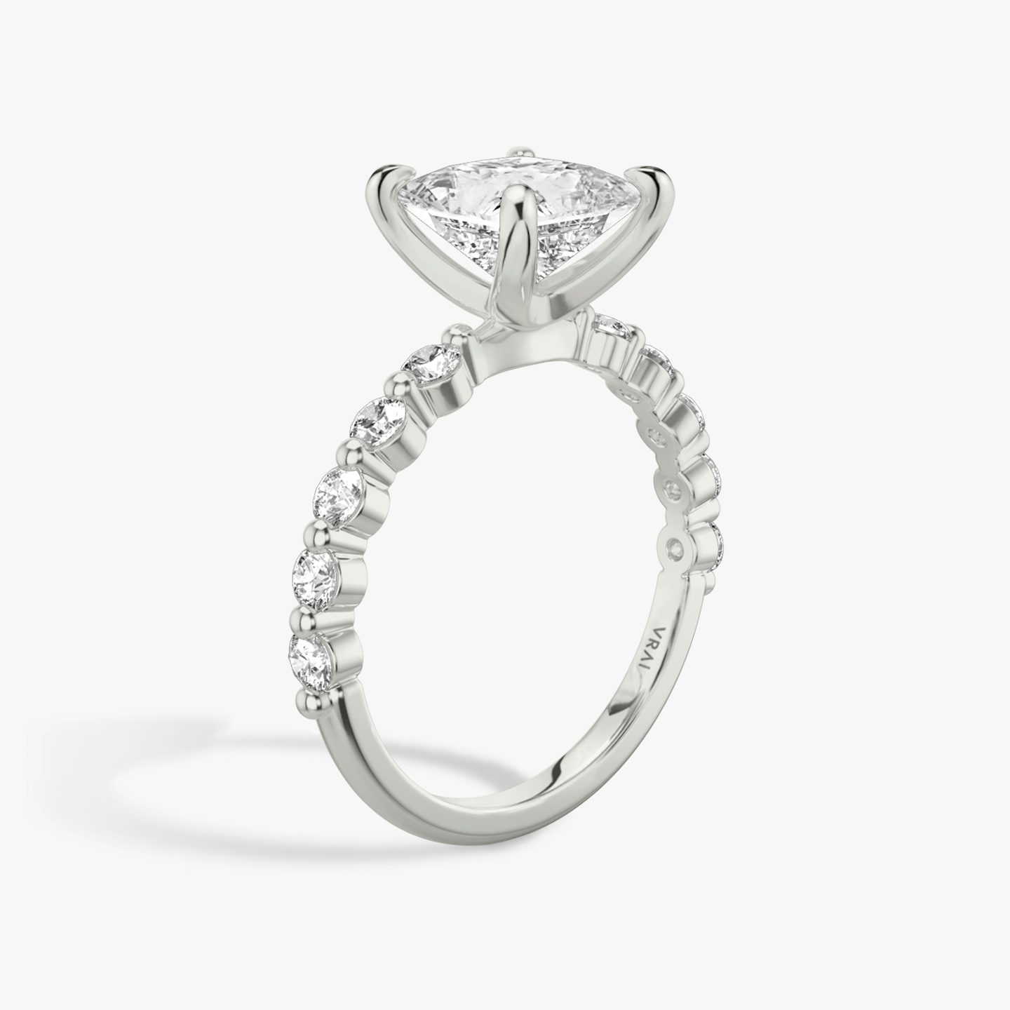 The Single Shared Prong | Princess | Platinum | Band: Large | Diamond orientation: vertical | Carat weight: See full inventory