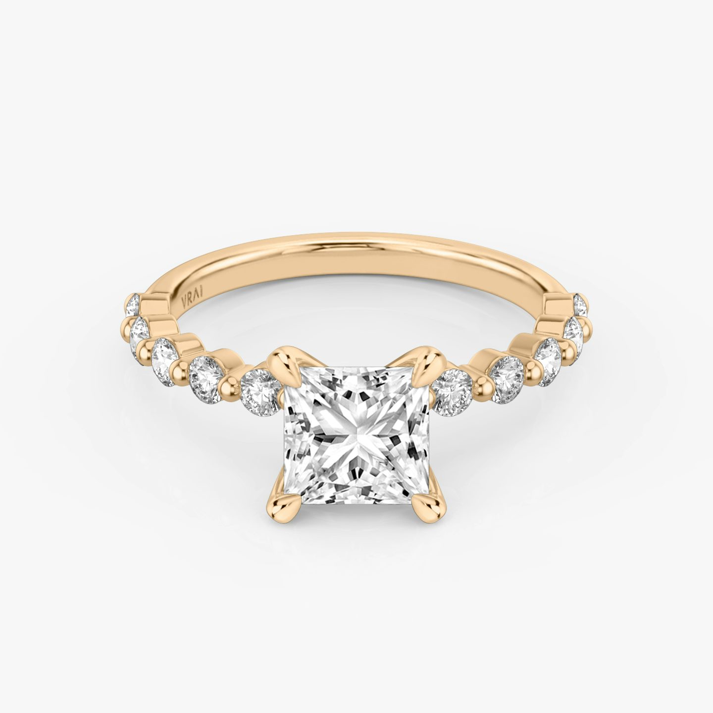 The Single Shared Prong | Princess | 14k | 14k Rose Gold | Band: Plain | Band: Large | Diamond orientation: vertical | Carat weight: See full inventory