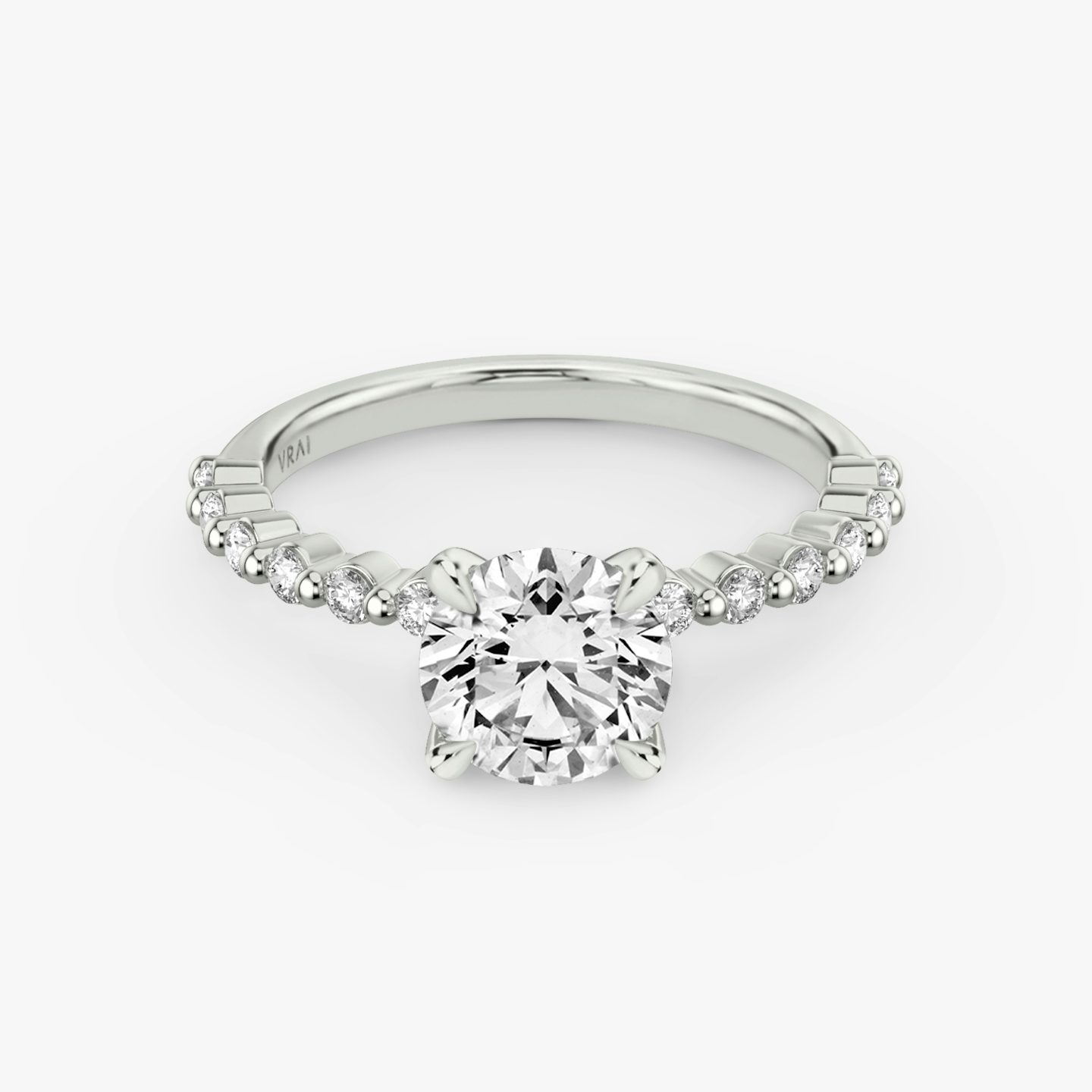 The Single Shared Prong | Round Brilliant | 18k | 18k White Gold | Band: Plain | Band: Original | Carat weight: See full inventory | Diamond orientation: vertical