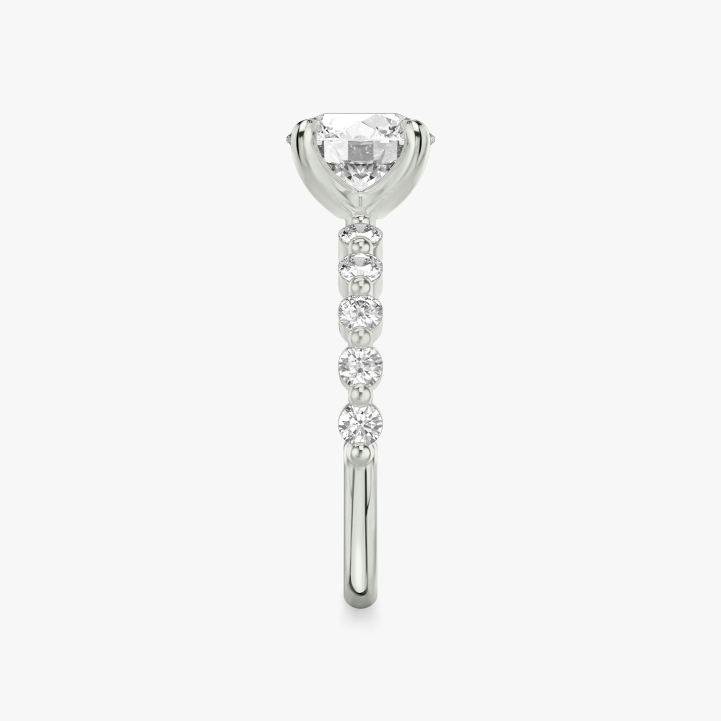 The Single Shared Prong | Round Brilliant | 18k | 18k White Gold | Band: Plain | Band: Large | Carat weight: See full inventory | Diamond orientation: vertical