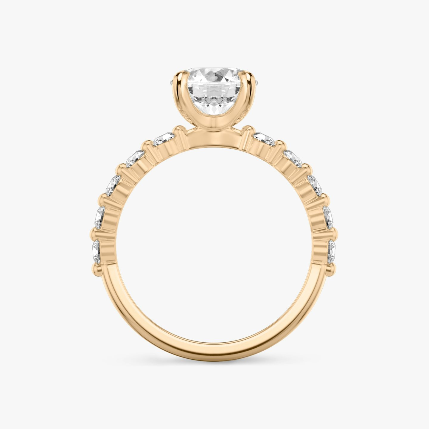 The Single Shared Prong | Round Brilliant | 14k | 14k Rose Gold | Band: Plain | Band: Large | Carat weight: 1 | Diamond orientation: vertical