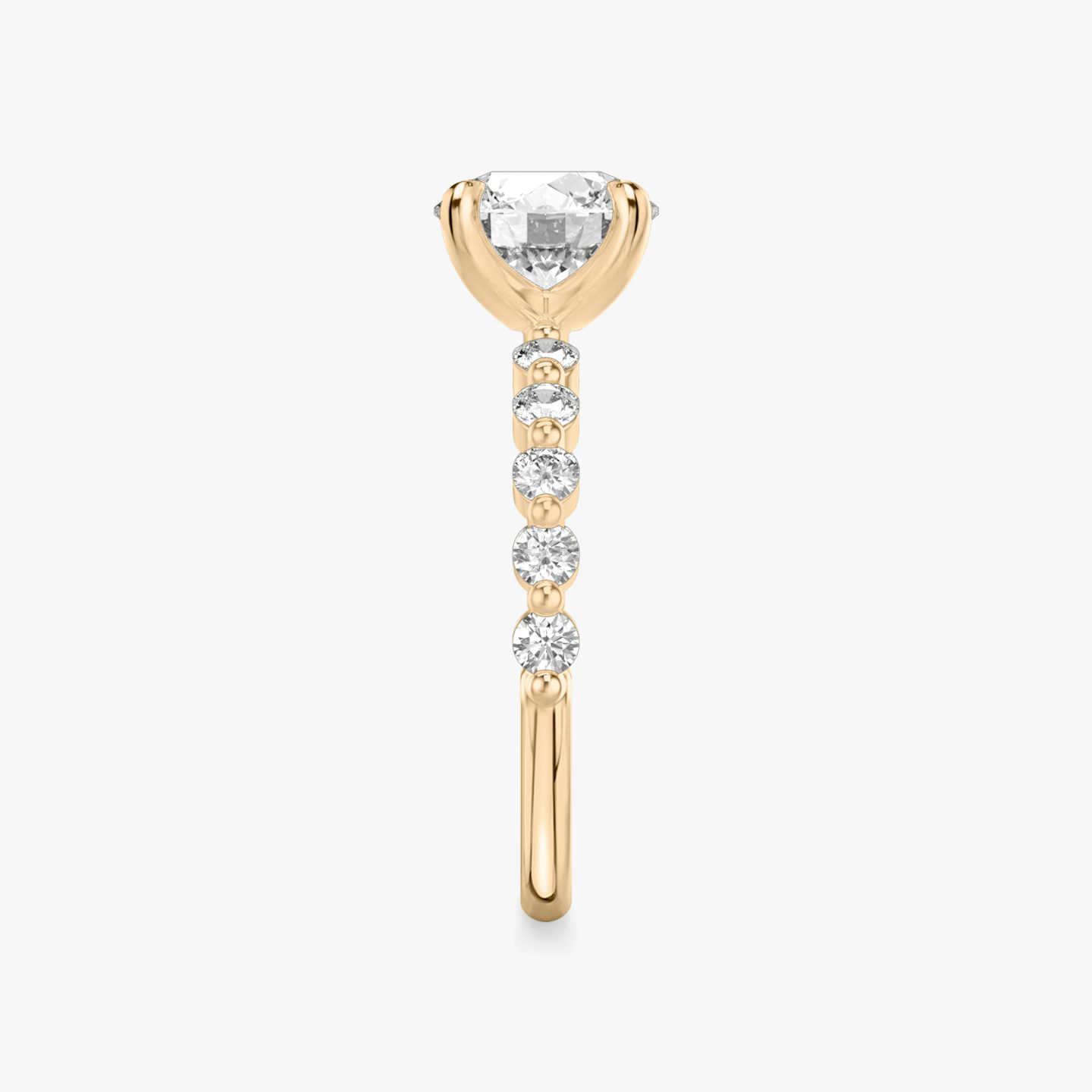 The Single Shared Prong | Round Brilliant | 14k | 14k Rose Gold | Carat weight: 1½ | Band: Large | Diamond orientation: vertical