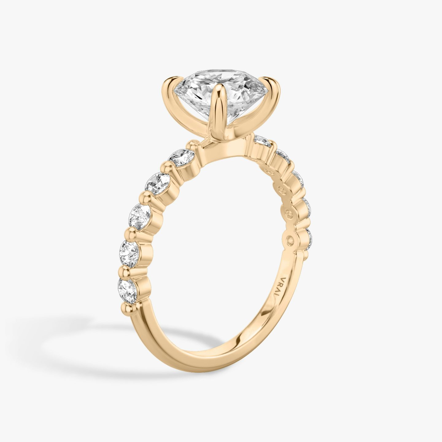 The Single Shared Prong | Round Brilliant | 14k | 14k Rose Gold | Carat weight: 2 | Band: Large | Diamond orientation: vertical
