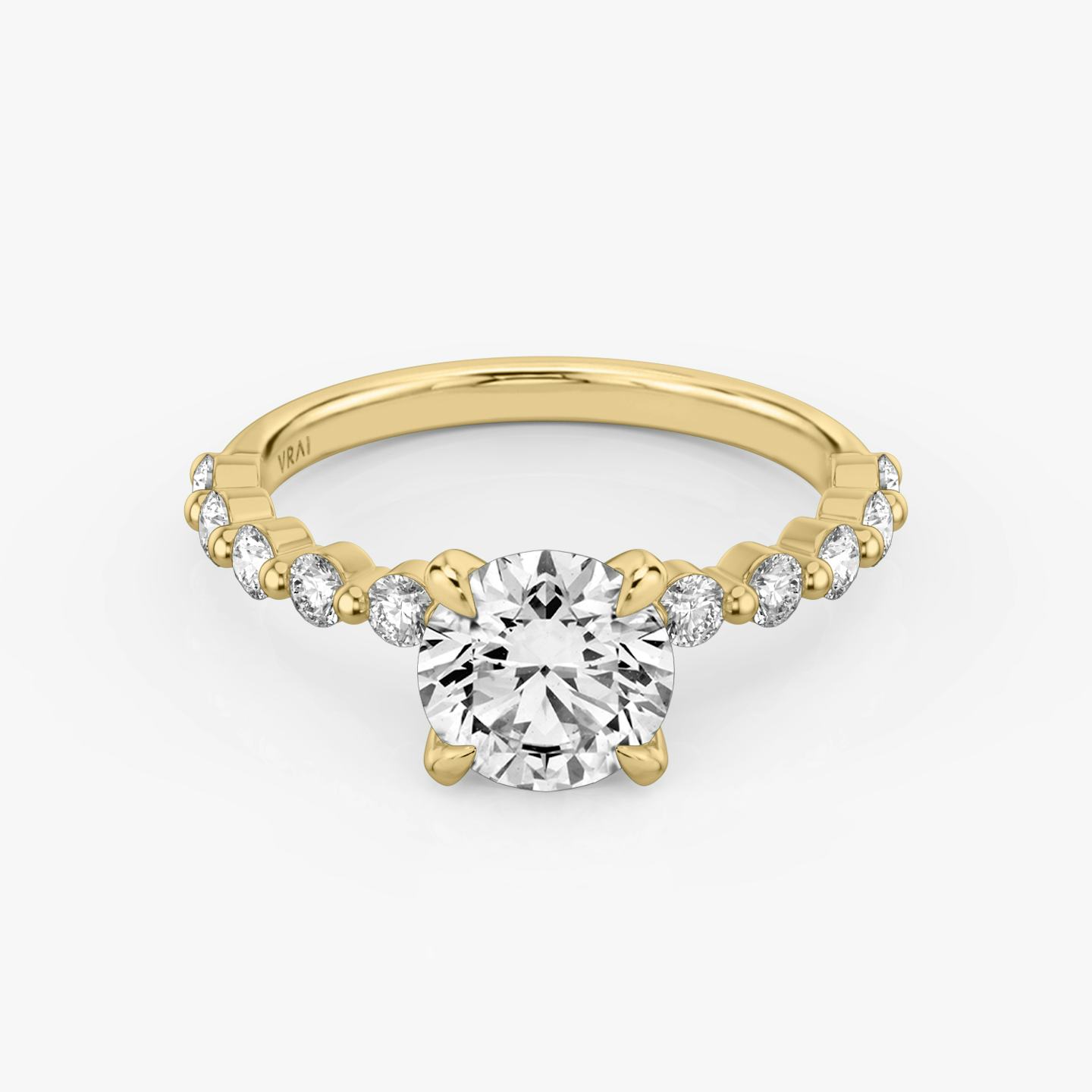 The Single Shared Prong | Round Brilliant | 18k | 18k Yellow Gold | Carat weight: 1 | Band: Large | Diamond orientation: vertical