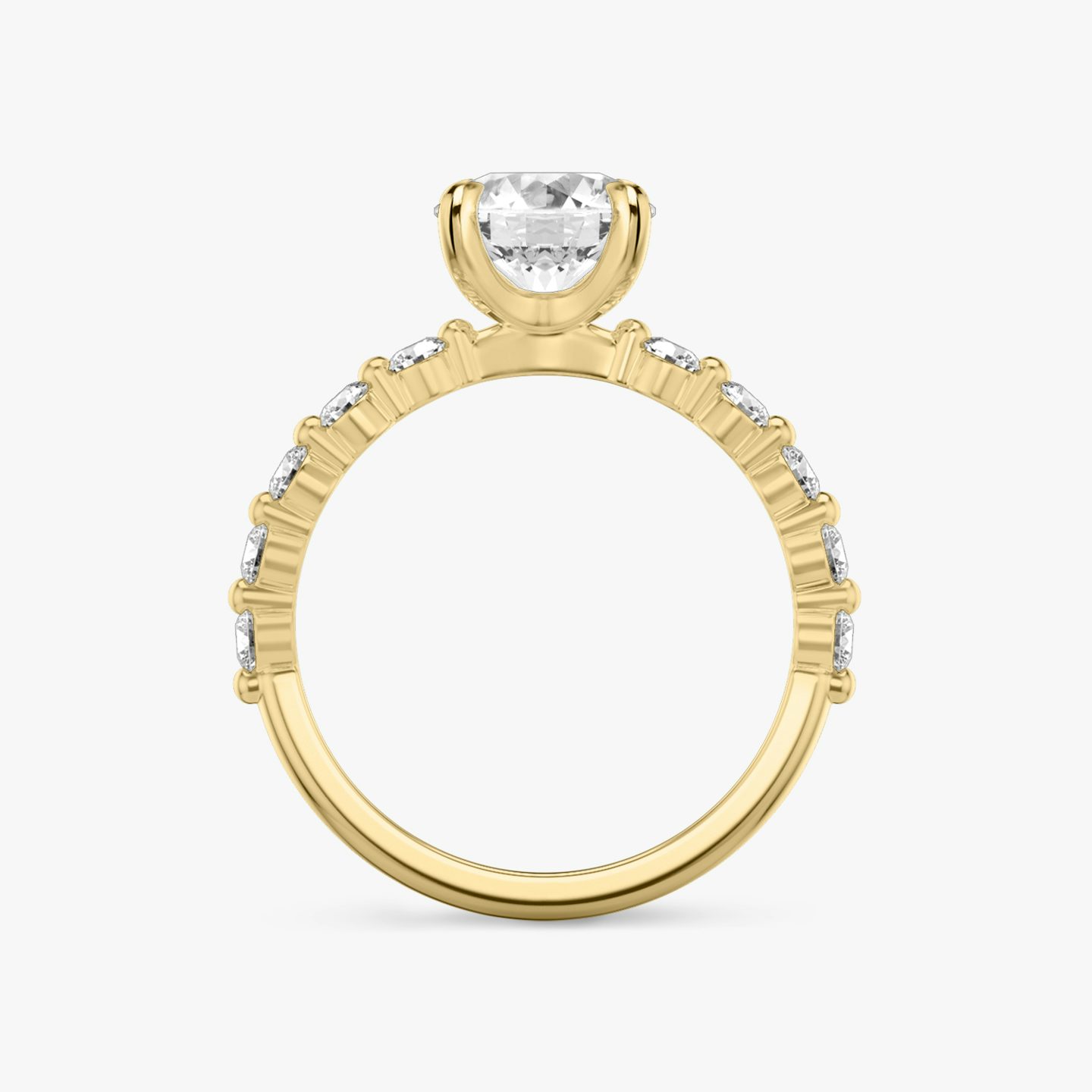 The Single Shared Prong | Round Brilliant | 18k | 18k Yellow Gold | Band: Plain | Band: Large | Carat weight: 2 | Diamond orientation: vertical