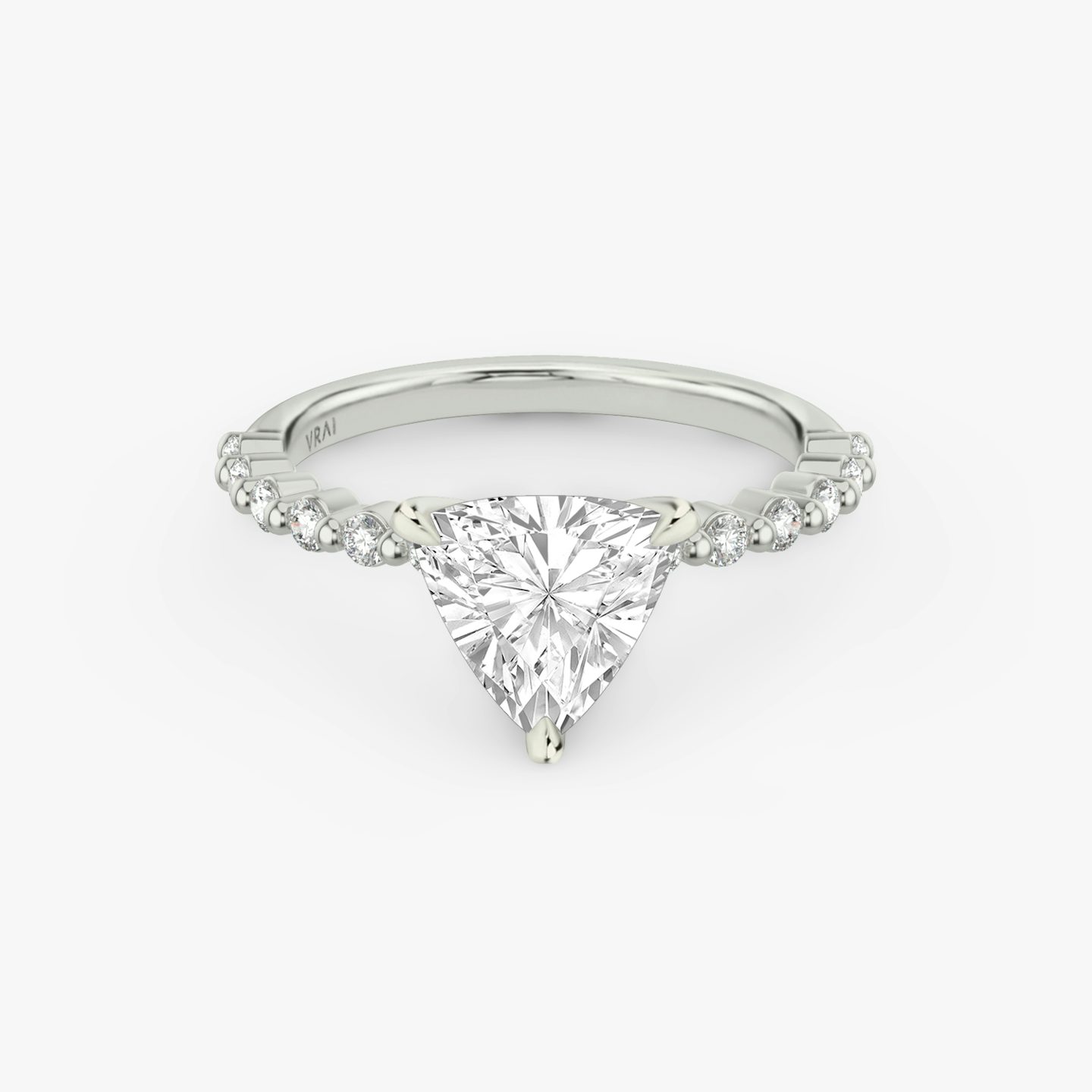 The Single Shared Prong | Trillion | Platinum | Band: Plain | Band: Original | Diamond orientation: vertical | Carat weight: See full inventory