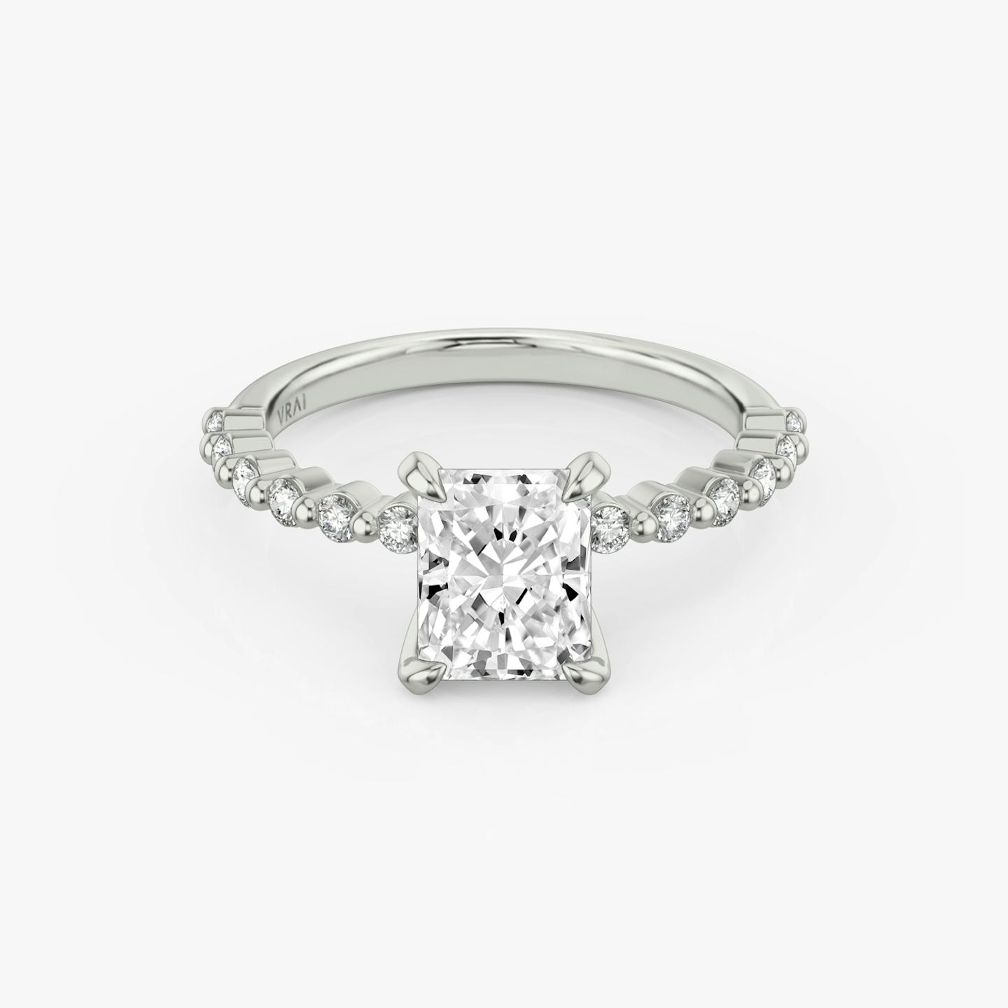 The Single Shared Prong | Radiant | Platinum | Band: Original | Diamond orientation: vertical | Carat weight: See full inventory