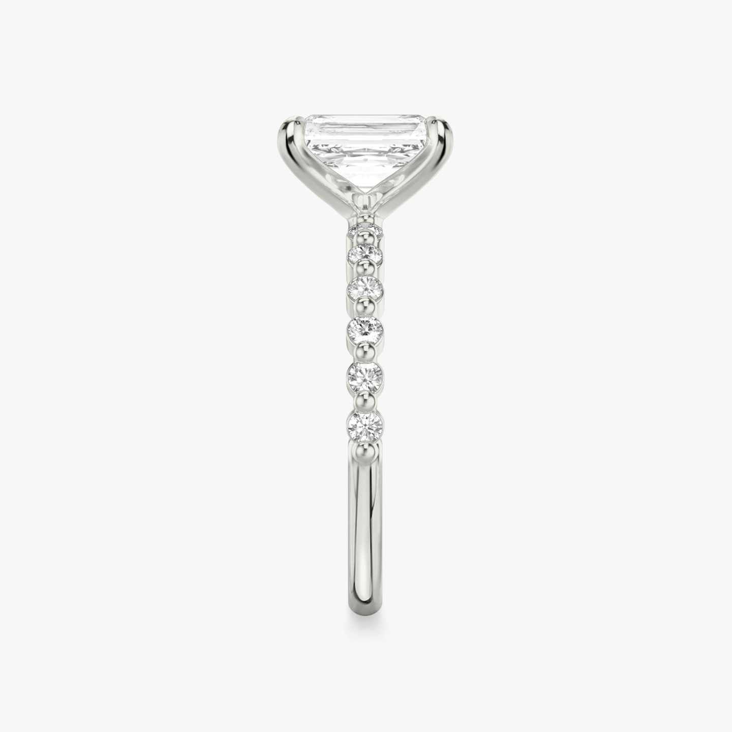 The Single Shared Prong | Radiant | Platinum | Band: Plain | Band: Original | Diamond orientation: vertical | Carat weight: See full inventory