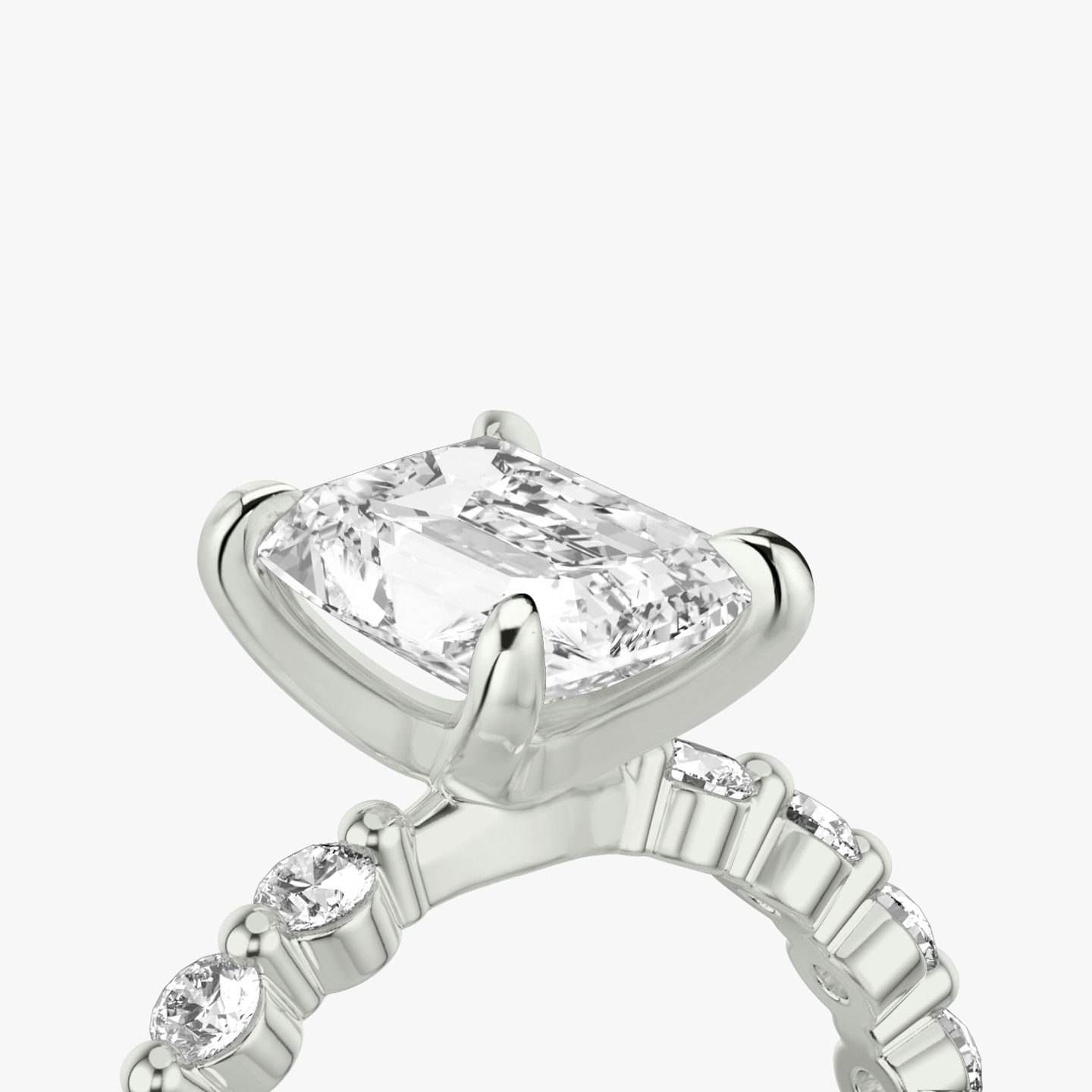 The Single Shared Prong | Radiant | Platinum | Band: Large | Diamond orientation: vertical | Carat weight: See full inventory