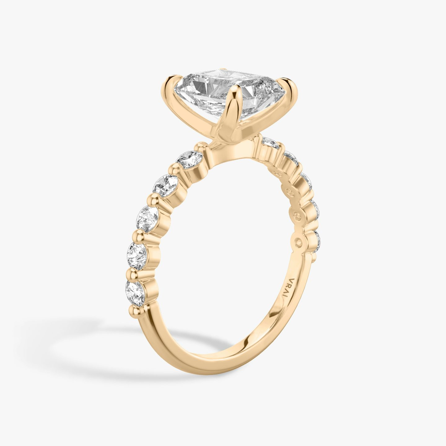 The Single Shared Prong | Radiant | 14k | 14k Rose Gold | Band: Large | Diamond orientation: vertical | Carat weight: See full inventory