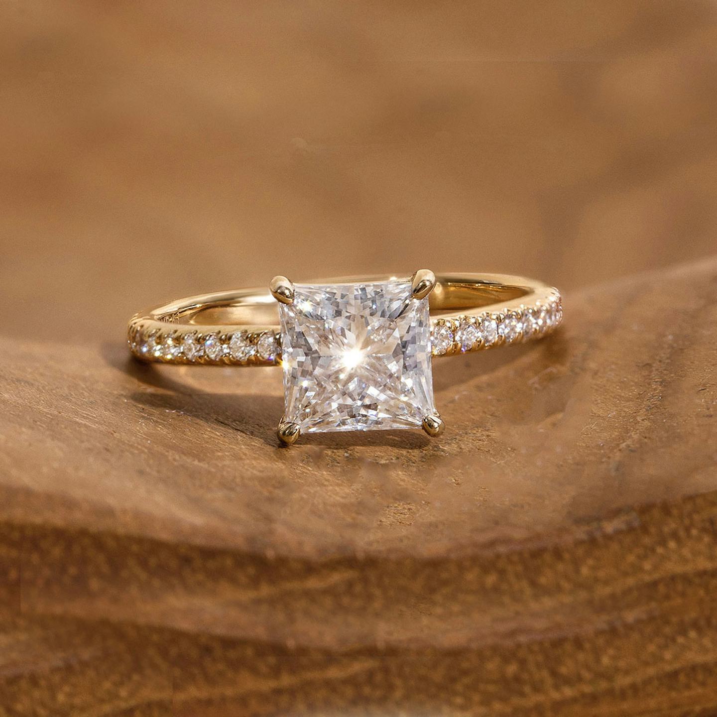 The Classic | Princess | Platinum | Band width: Standard | Band: Pavé | Diamond orientation: vertical | Carat weight: See full inventory