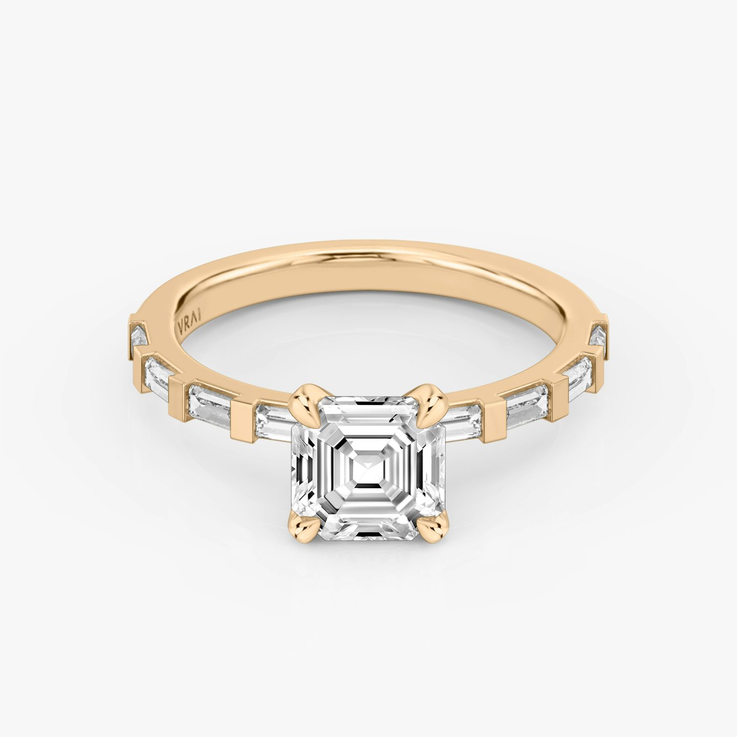 Anillo de compromiso Baguette Bar | Asscher | 14k | Oro rosa de 14 quilates | Orientación de diamante: vertical | Peso en quilates: Ver stock total