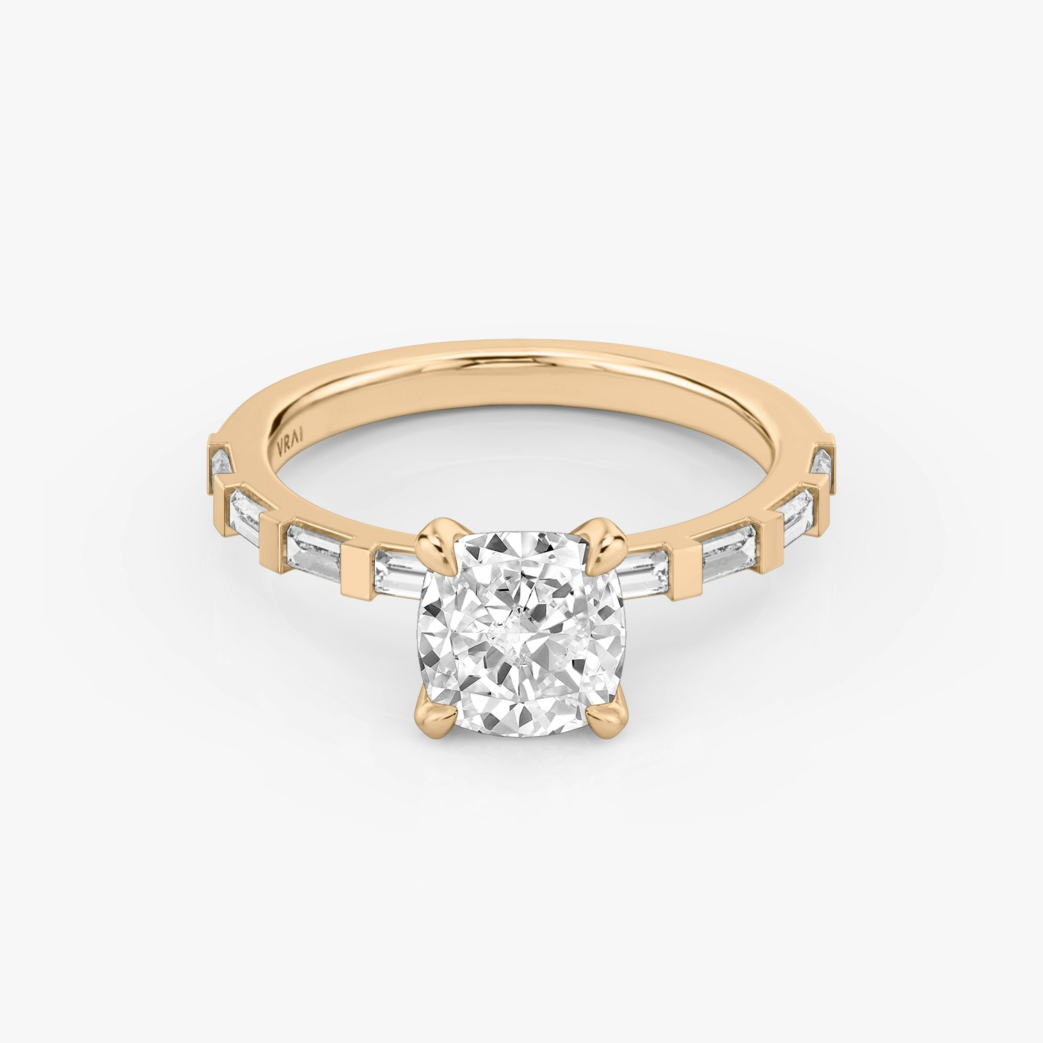 Baguette Bar Cushion Engagement Ring | 14k Rose Gold