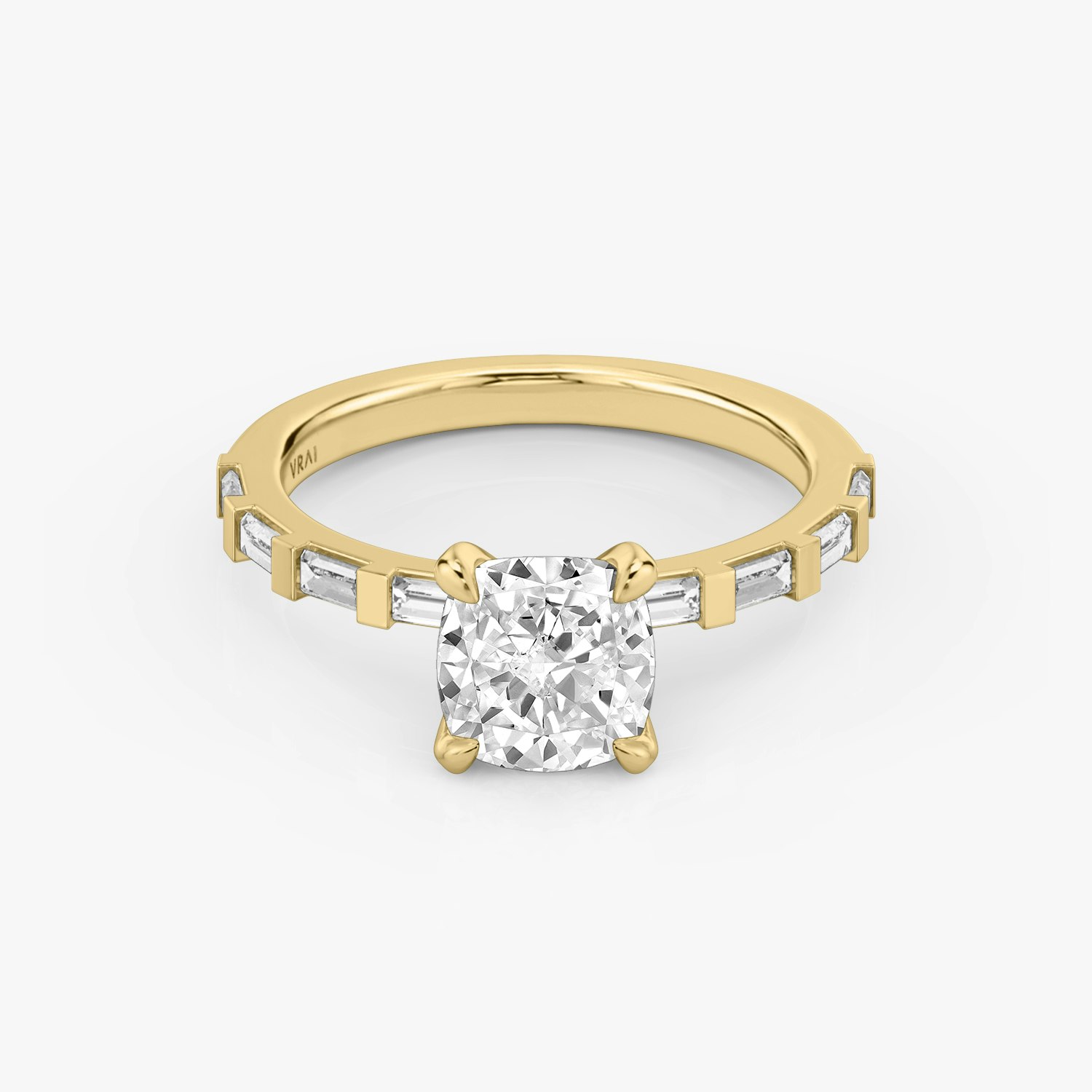 Baguette Bar Cushion Engagement Ring | 18k Yellow Gold