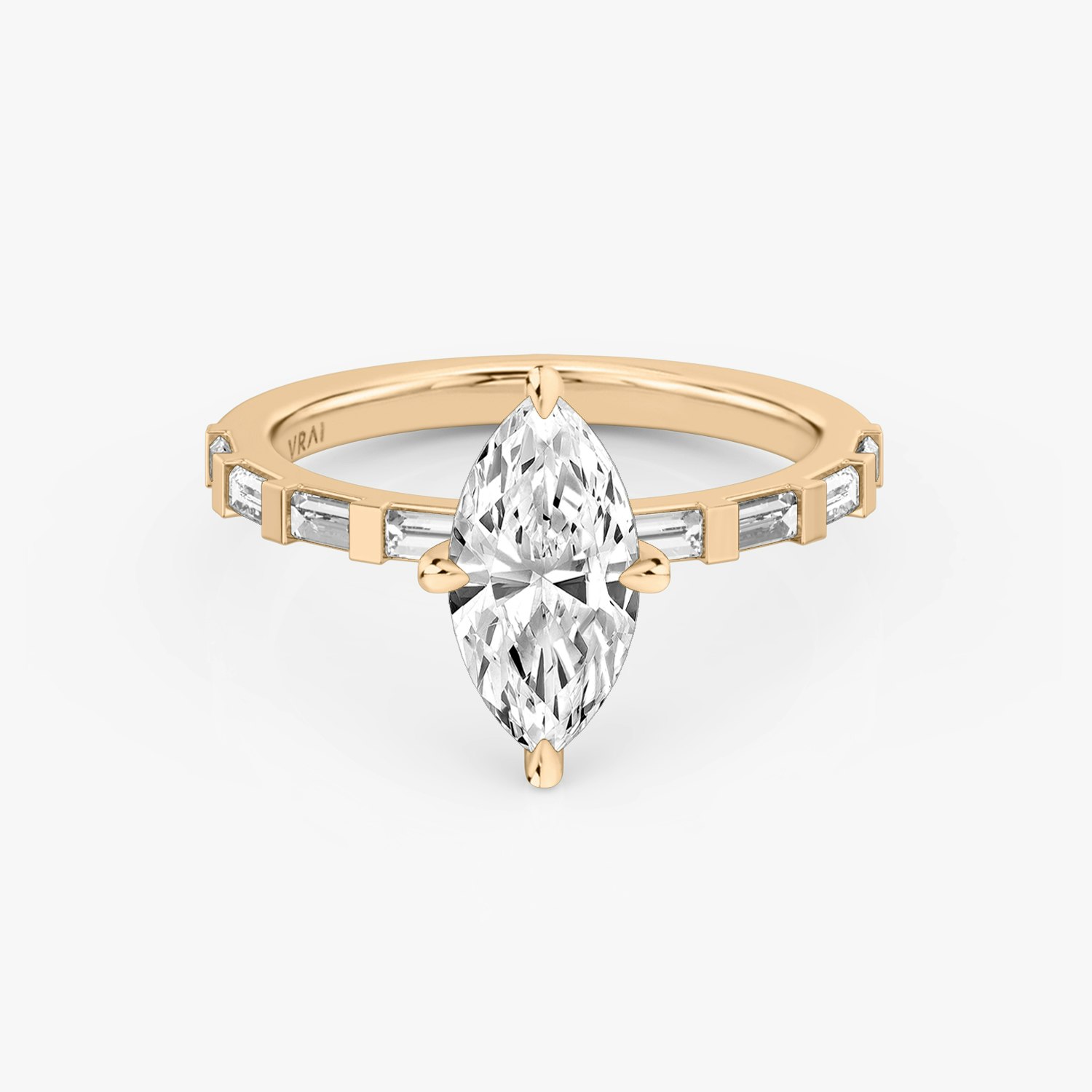 Baguette Bar Marquise Engagement Ring | 14k Rose Gold