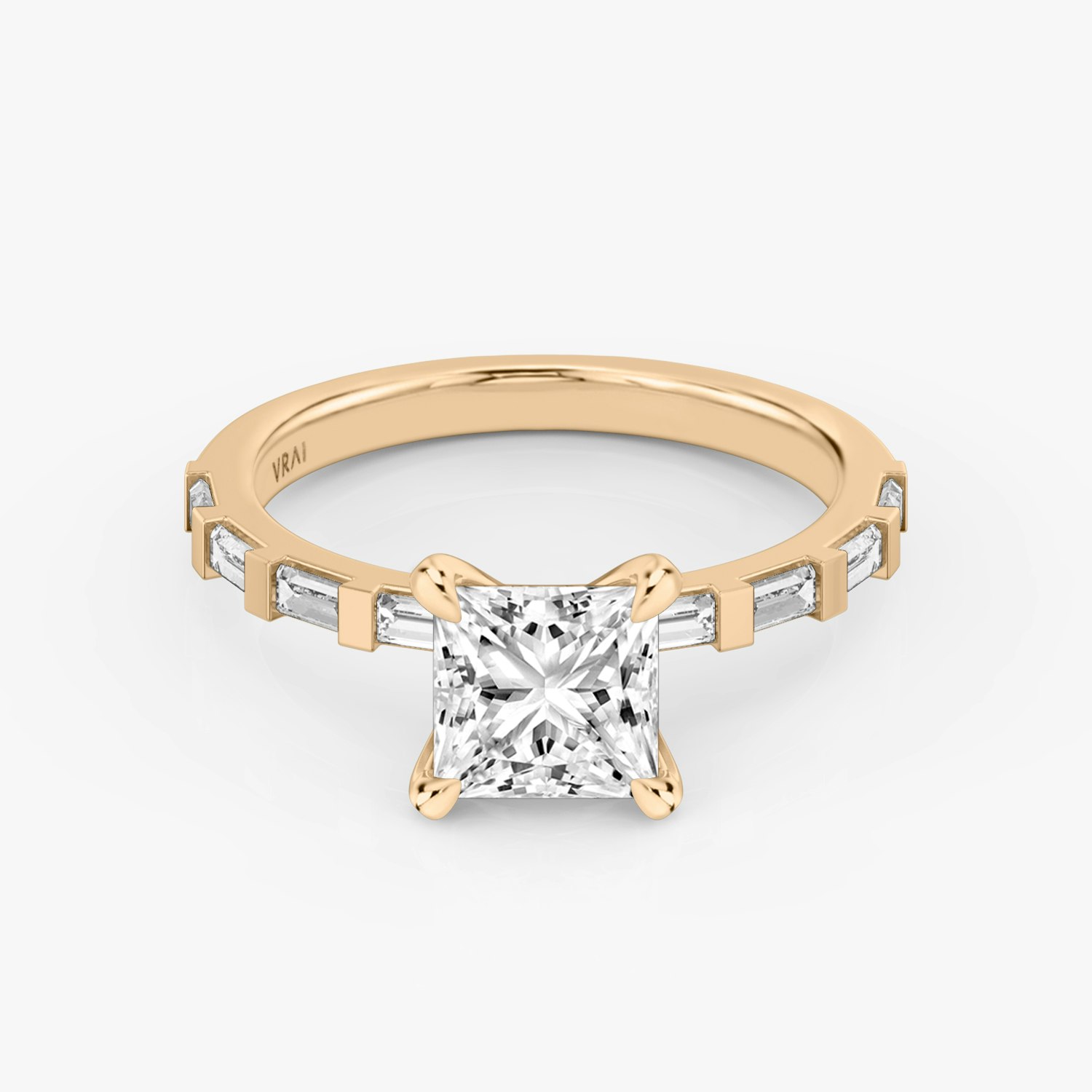 Baguette Bar Princess Engagement Ring | 14k Rose Gold