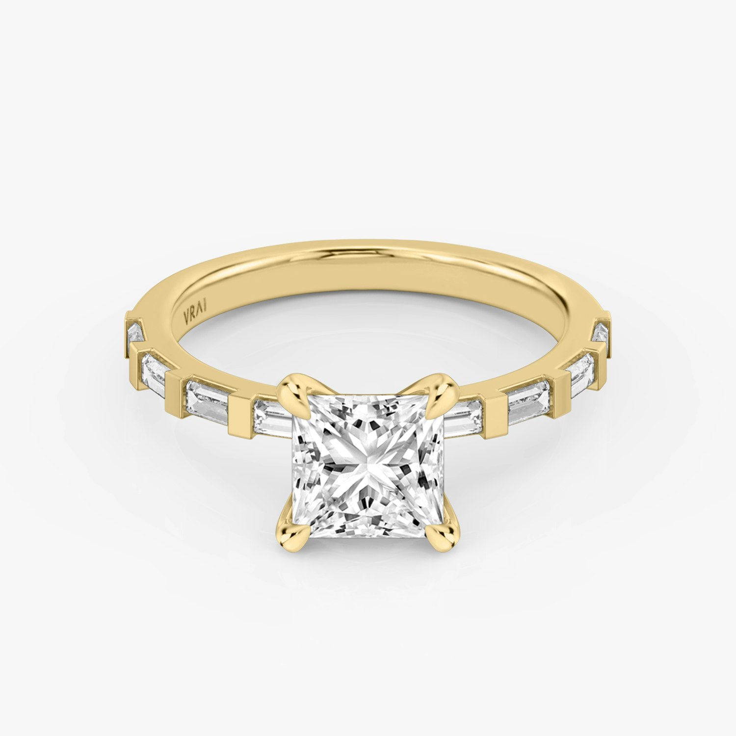 Baguette Bar Princess Engagement Ring | 18k Yellow Gold