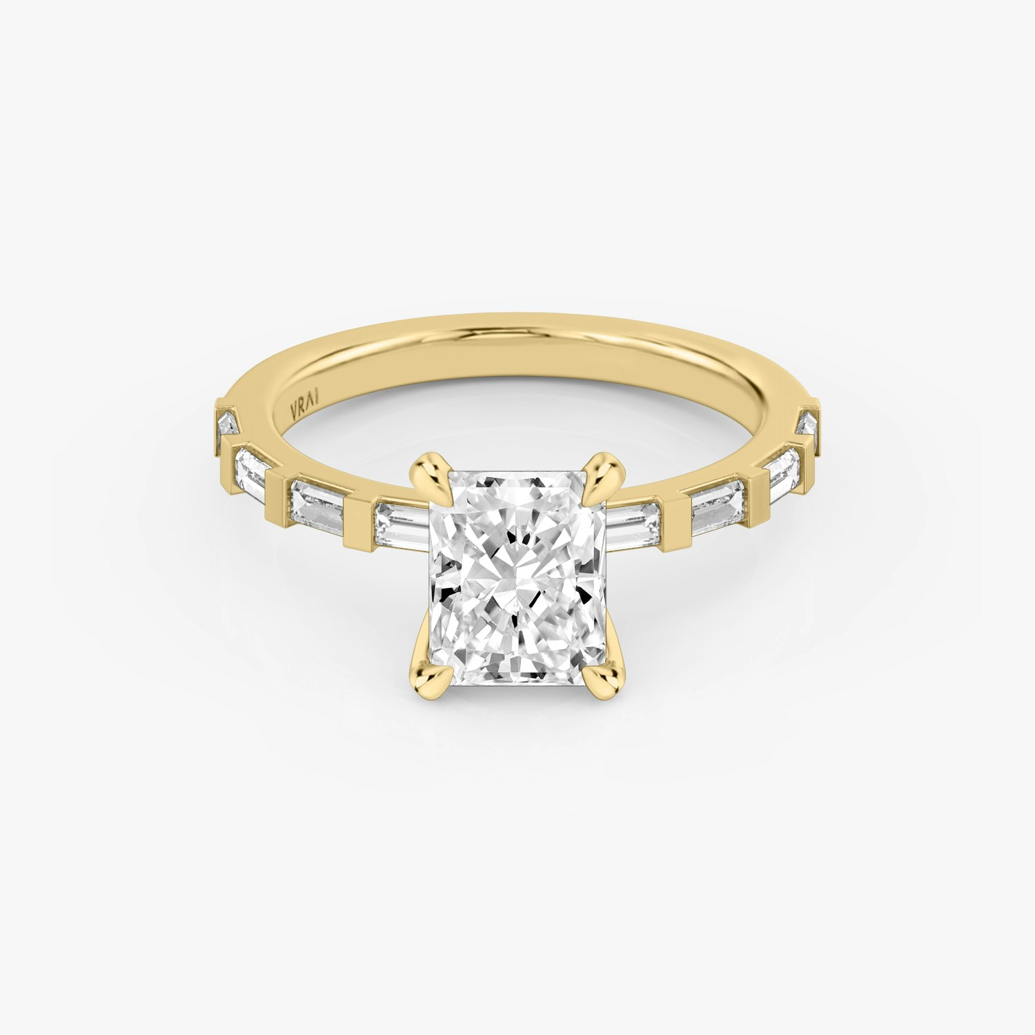 Baguette Bar Radiant Engagement Ring | 18k Yellow Gold