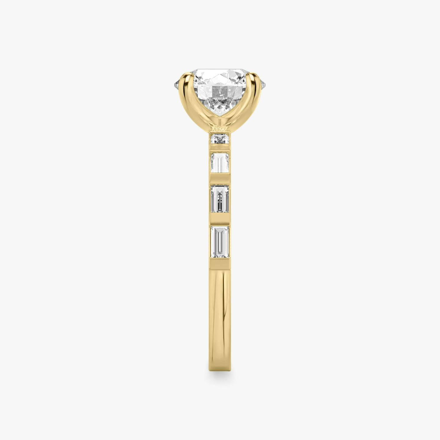 Bague de fiançailles Baguette Bar | Rond Brillant | 18k | Or jaune 18 carats | Poids en carats: 1 | Orientation du diamant: vertical