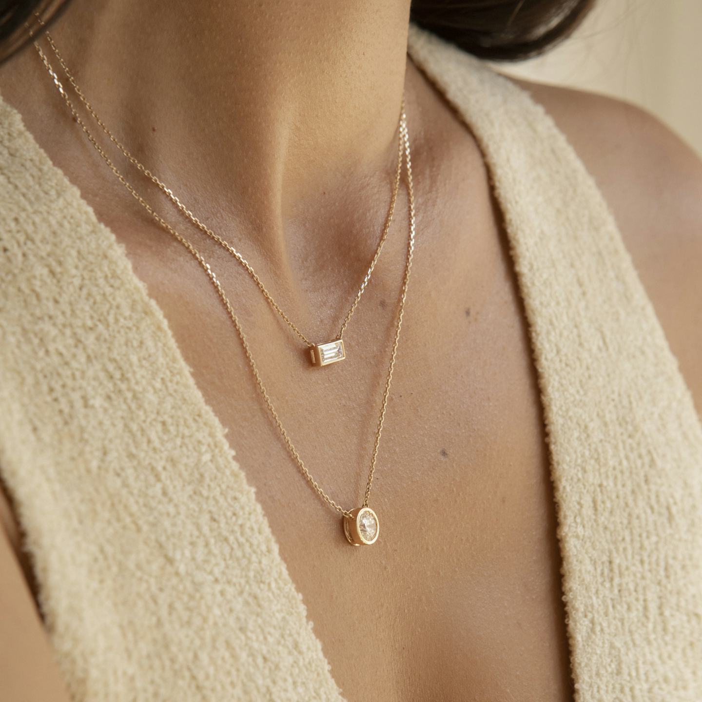 Bezel Solitaire Necklace | Round Brilliant | 14k | 18k Yellow Gold | Carat weight: See full inventory