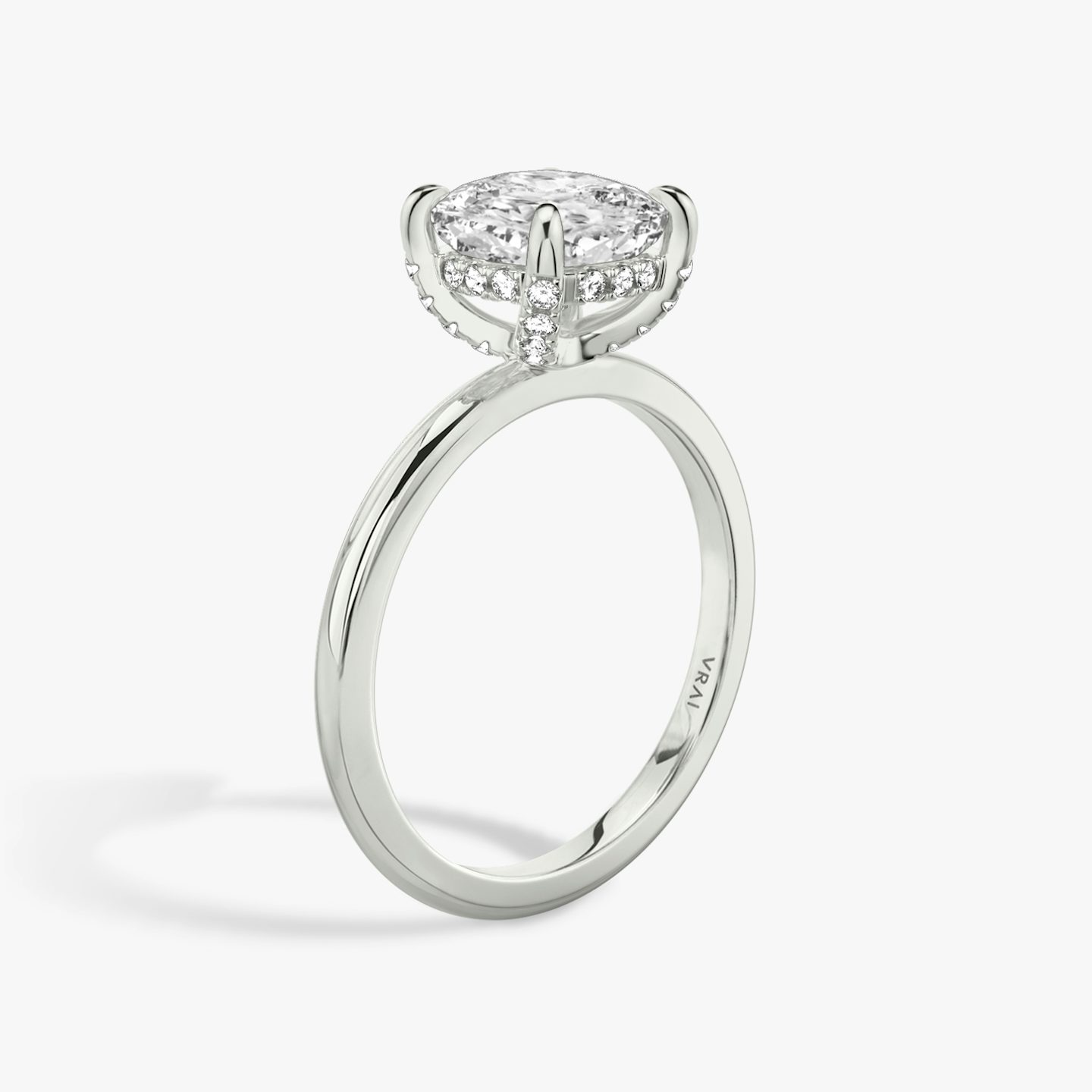 The Classic Hidden Halo | Pavé Cushion | Platinum | Band: Plain | Prong style: Pavé | Diamond orientation: vertical | Carat weight: See full inventory