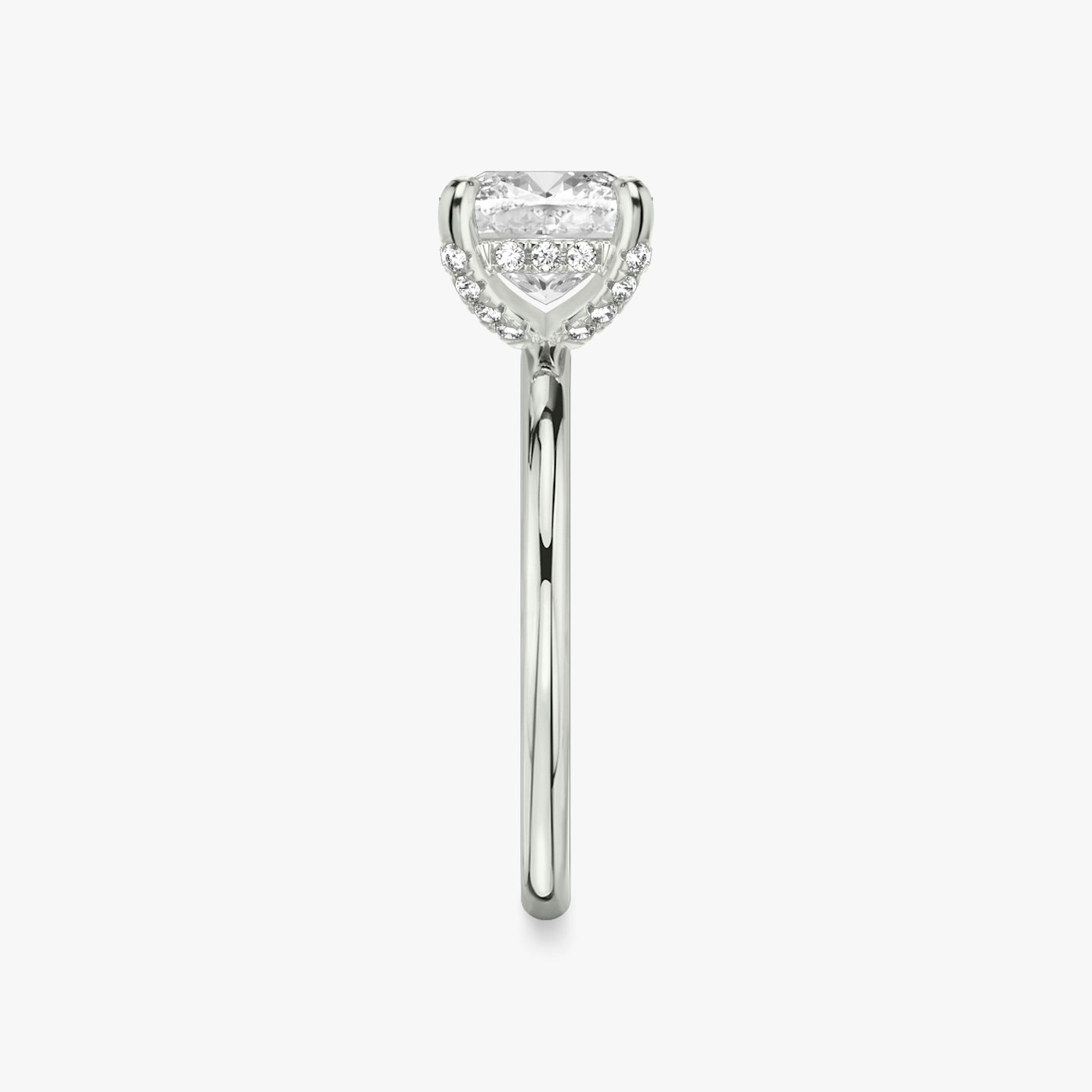 The Classic Hidden Halo | Pavé Cushion | 18k | 18k White Gold | Band: Plain | Prong style: Pavé | Diamond orientation: vertical | Carat weight: See full inventory