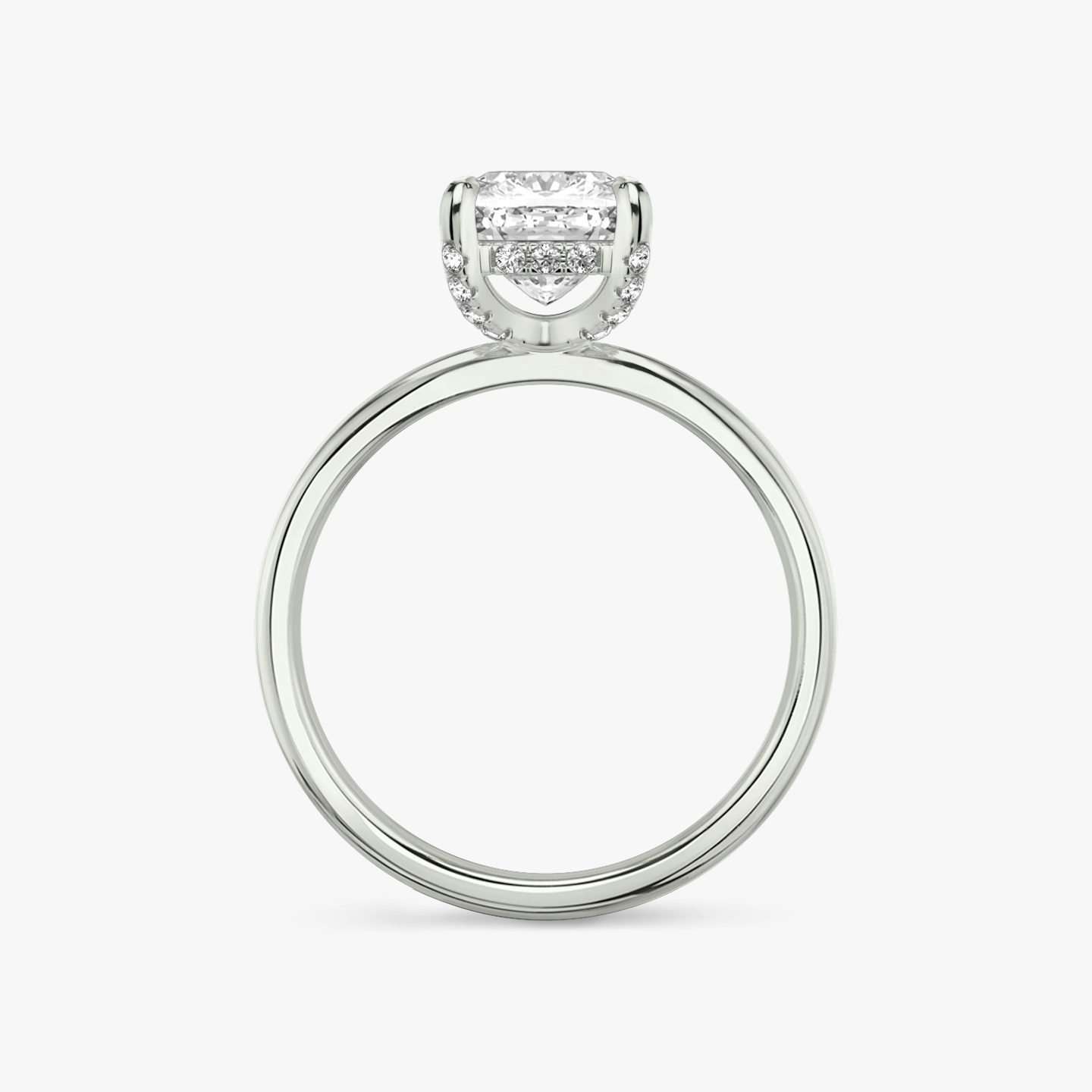 The Classic Hidden Halo | Pavé Cushion | 18k | 18k White Gold | Band: Plain | Prong style: Pavé | Diamond orientation: vertical | Carat weight: See full inventory