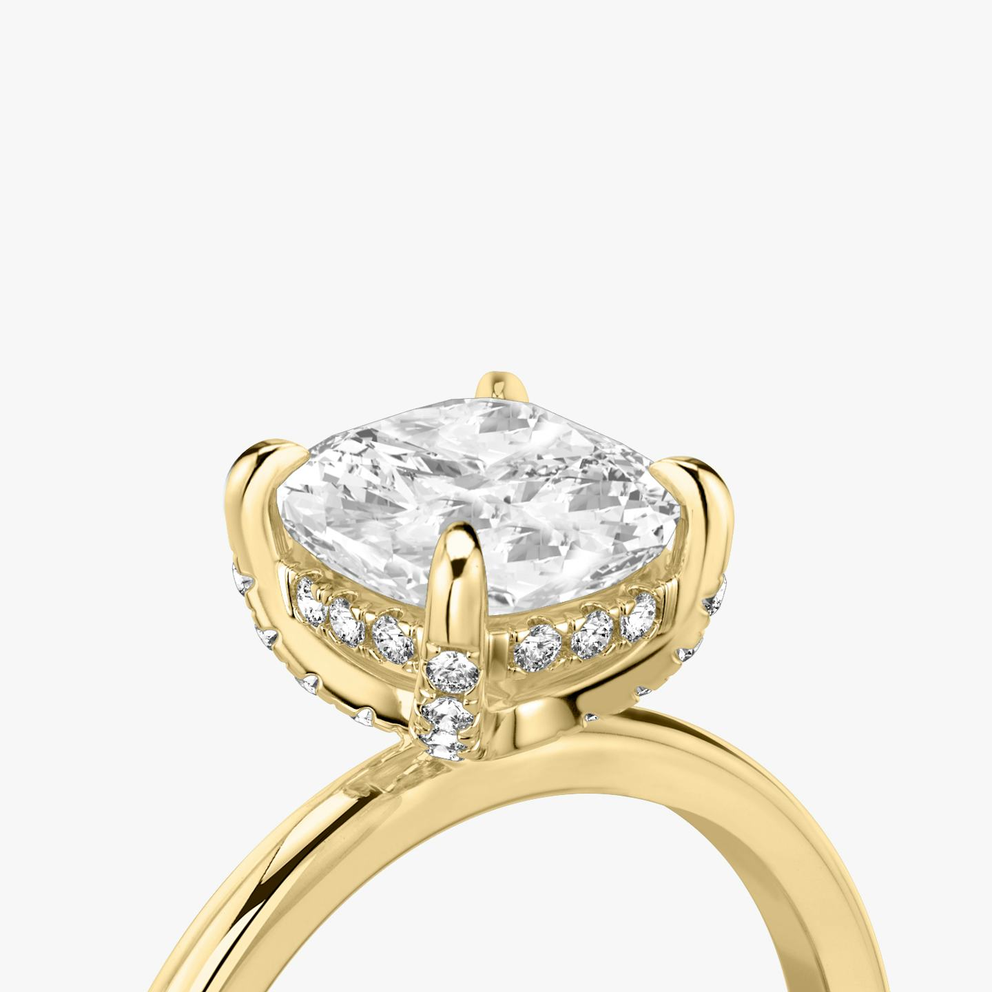 The Classic Hidden Halo | Pavé Cushion | 18k | 18k Yellow Gold | Band: Plain | Prong style: Pavé | Diamond orientation: vertical | Carat weight: See full inventory